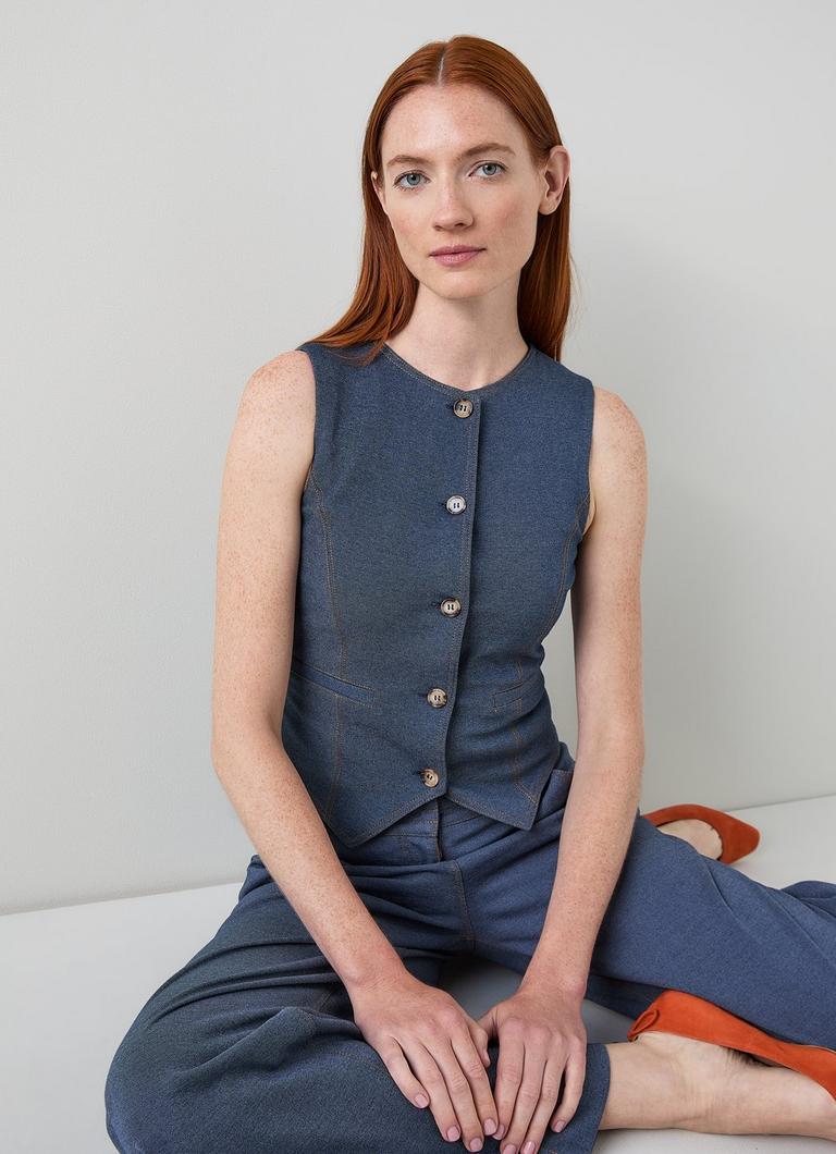 Freya Midnight Stretch Ponte Denim Cotton Waistcoat