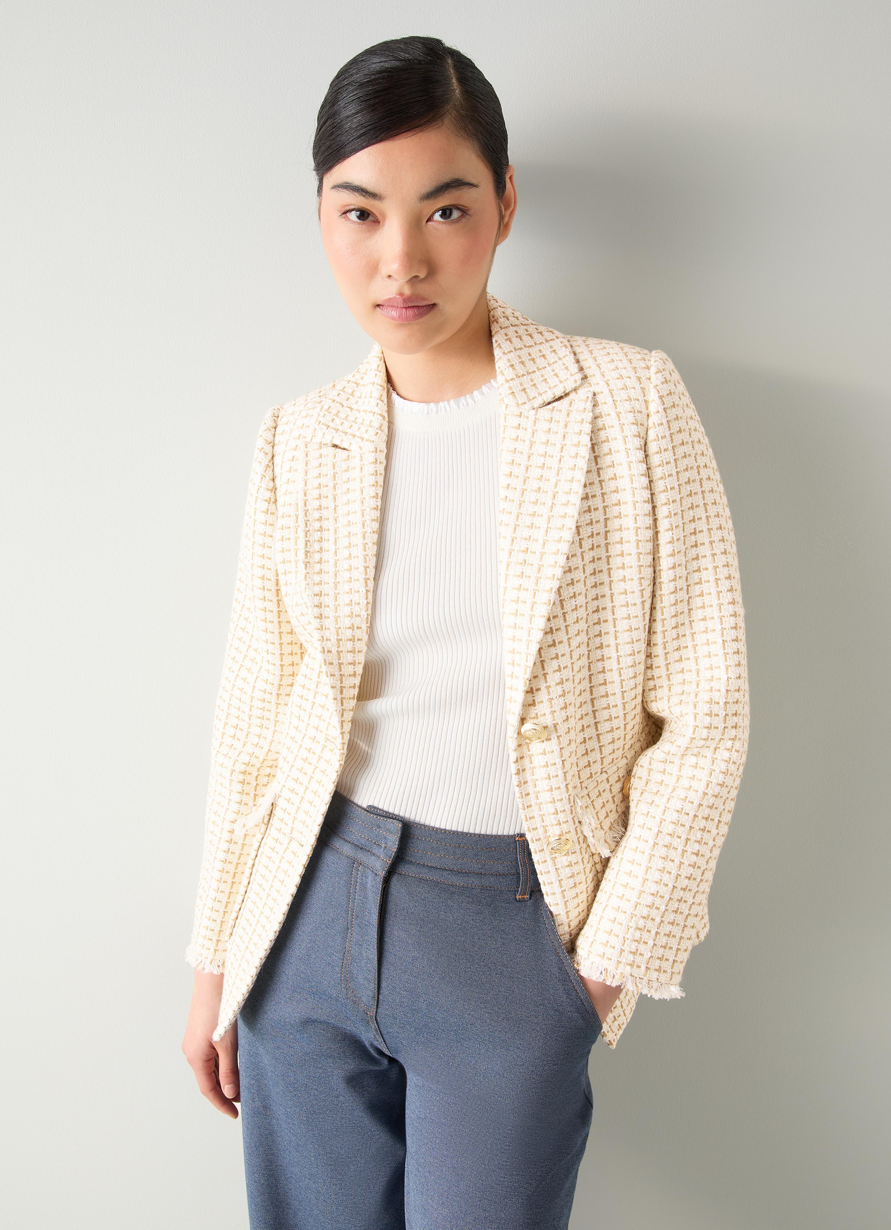 Julia Camel Tweed Check Pocket Detail Jacket | Coats & Jackets