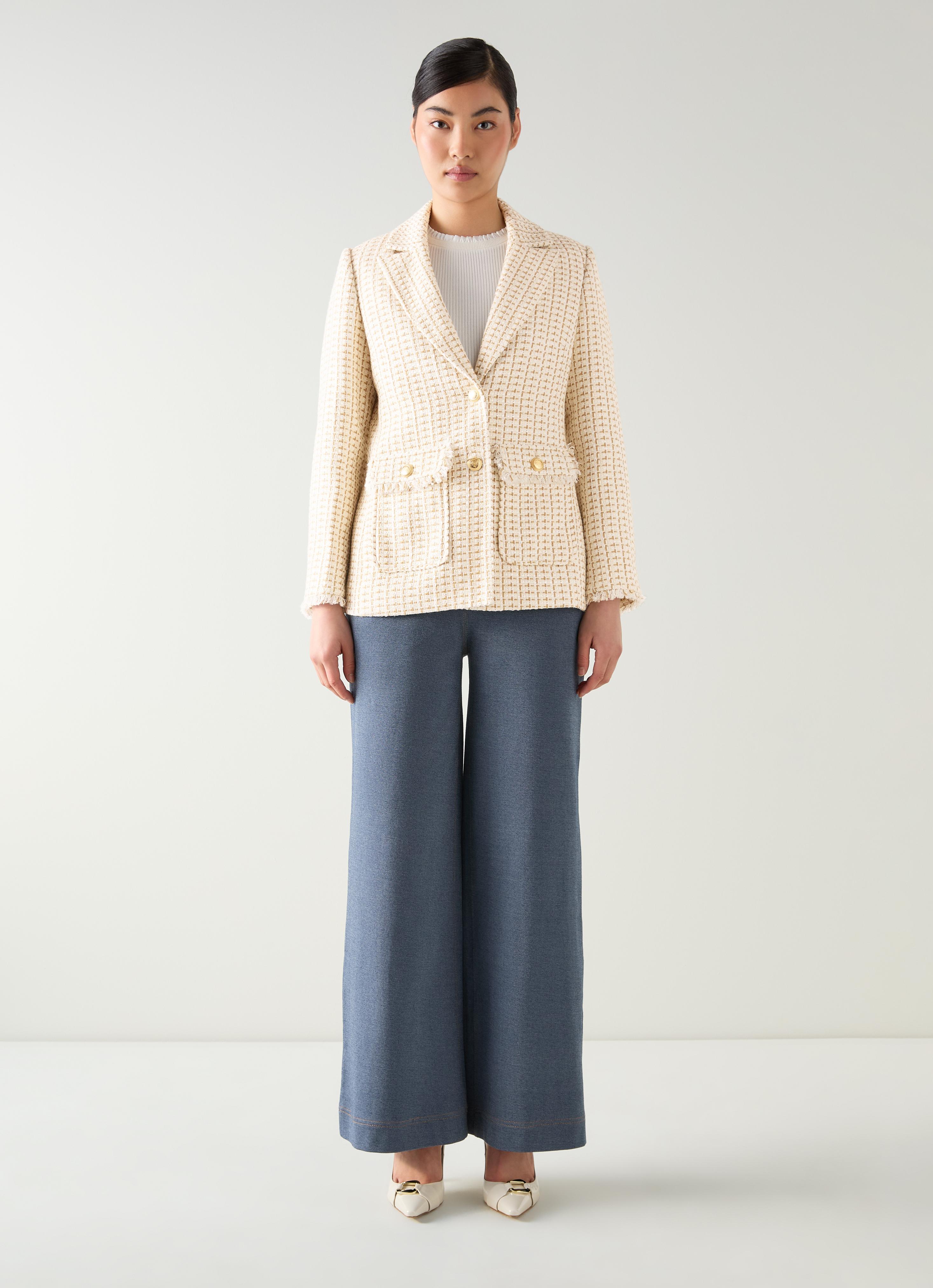 Julia Camel Tweed Check Pocket Detail Jacket | Coats & Jackets