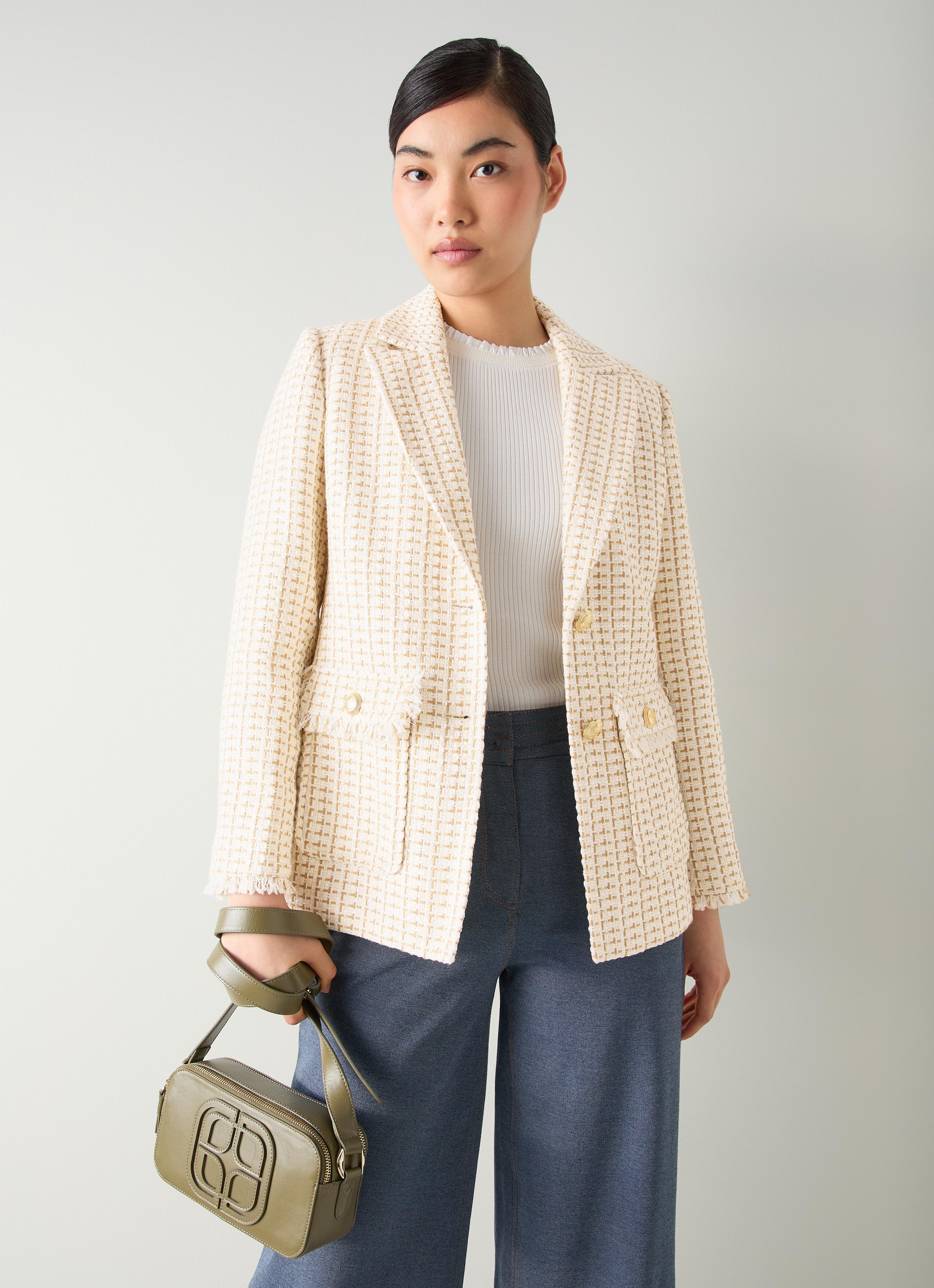 Julia Camel Tweed Check Pocket Detail Jacket | Coats & Jackets