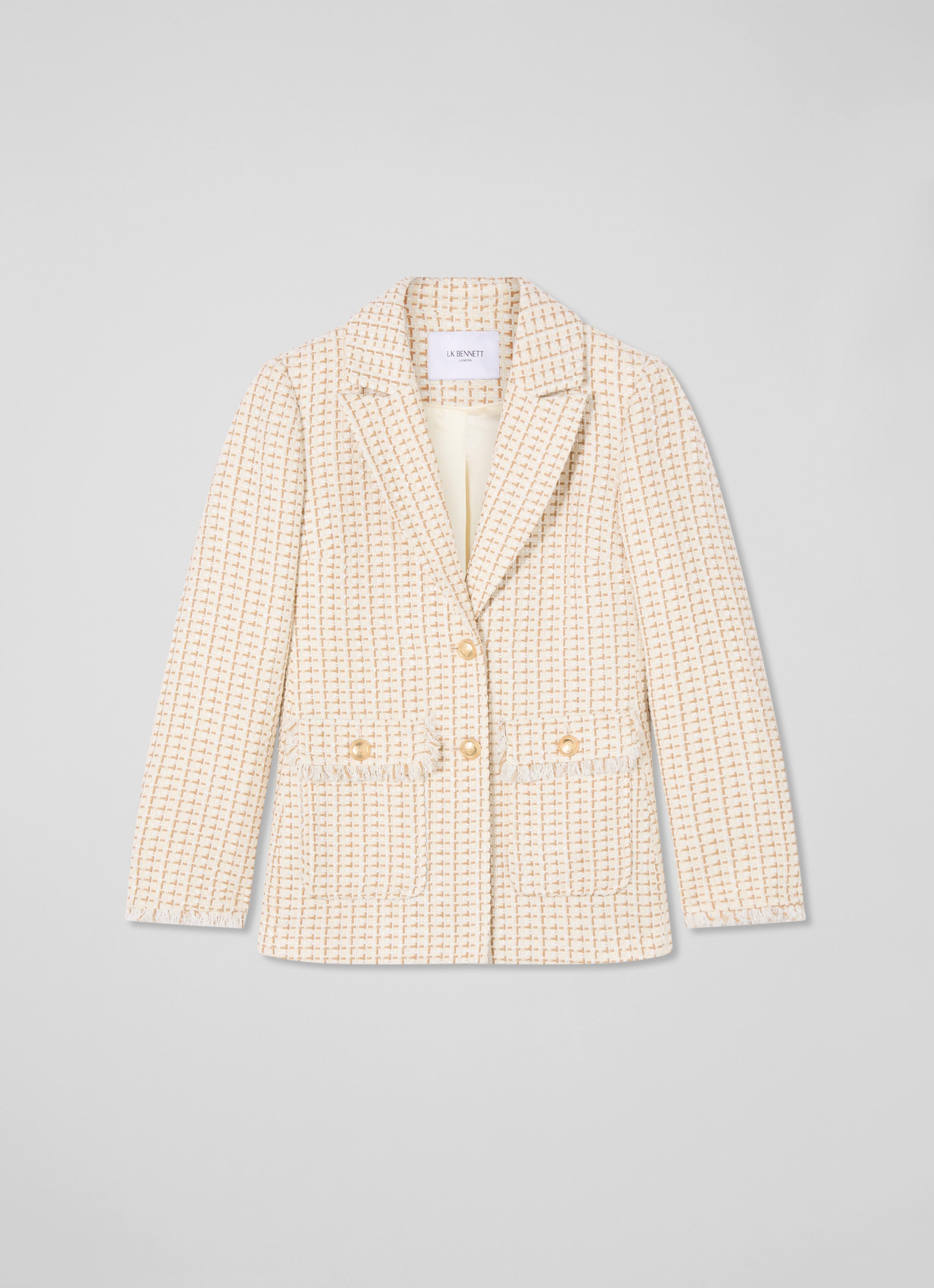 Julia Camel Tweed Check Pocket Detail Jacket | Coats & Jackets