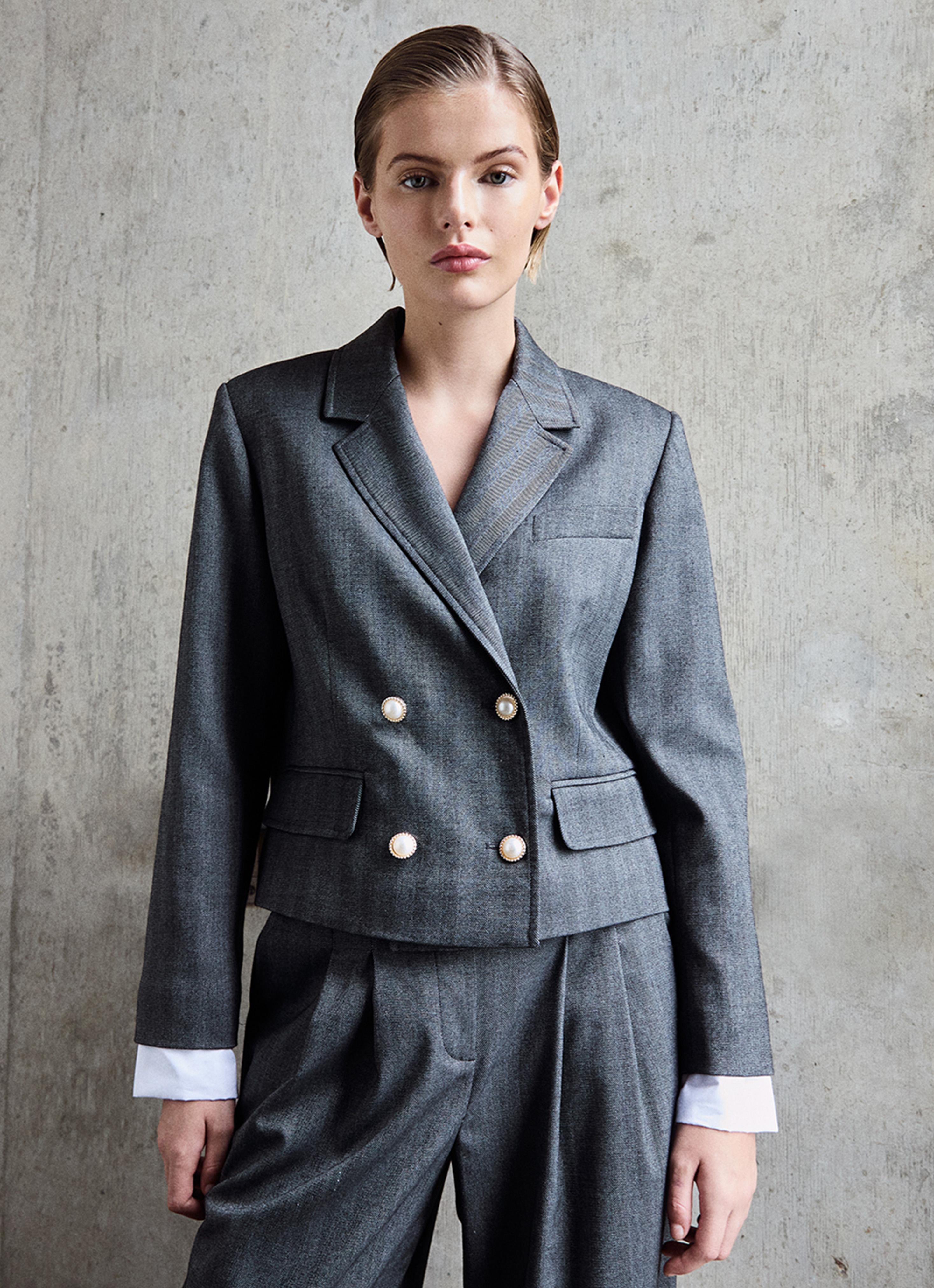 LKB LONDON Liz Grey Multi Short Double Beasted Jacket