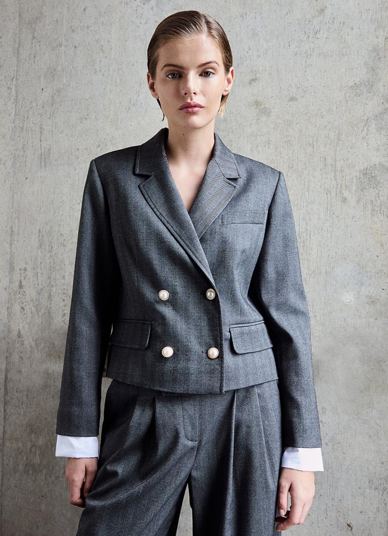 LKB LONDON Liz Grey Multi Short Double Beasted Jacket