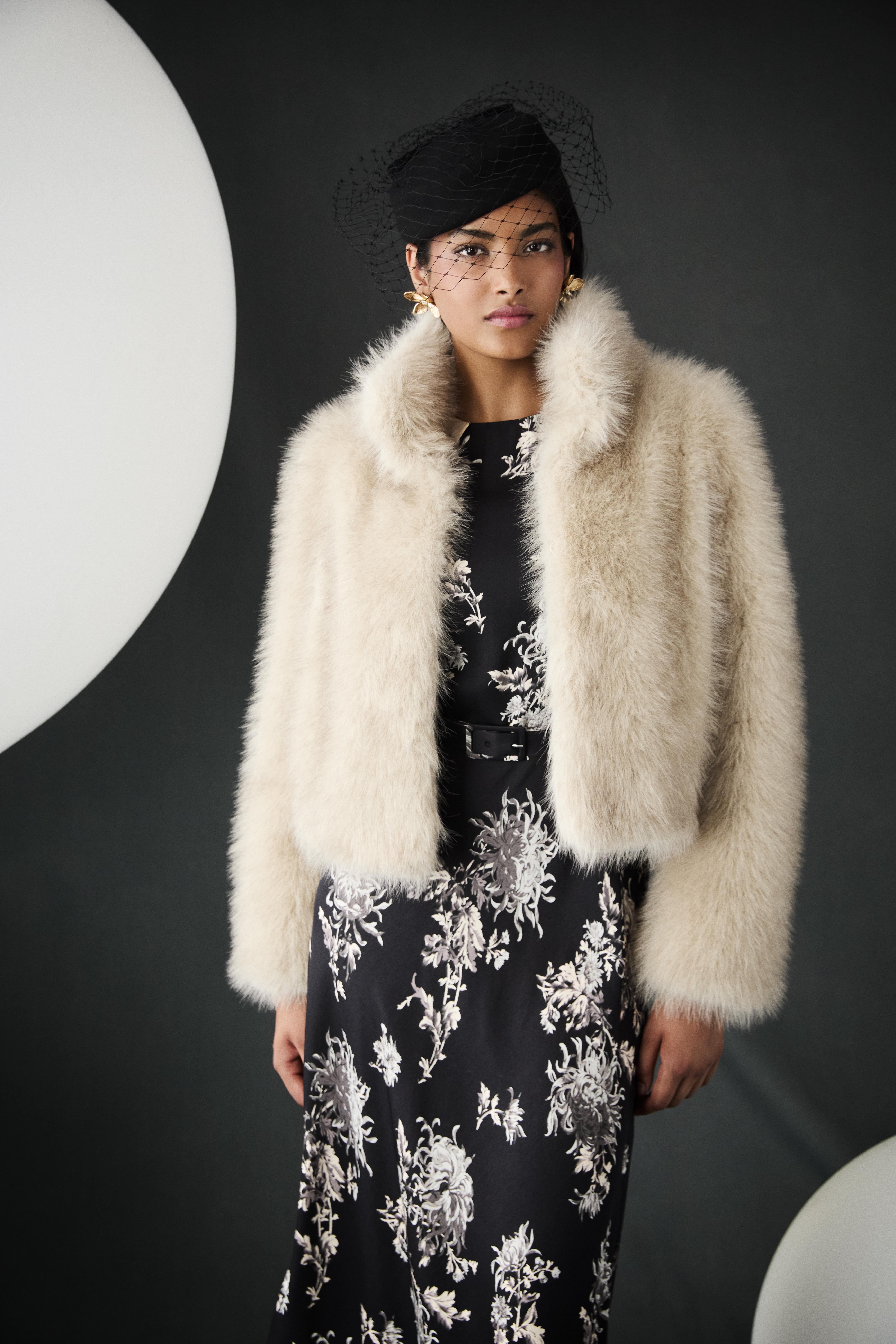 Noah Ivory Faux Fur Polyester Cropped Jacket | Coats & Jackets