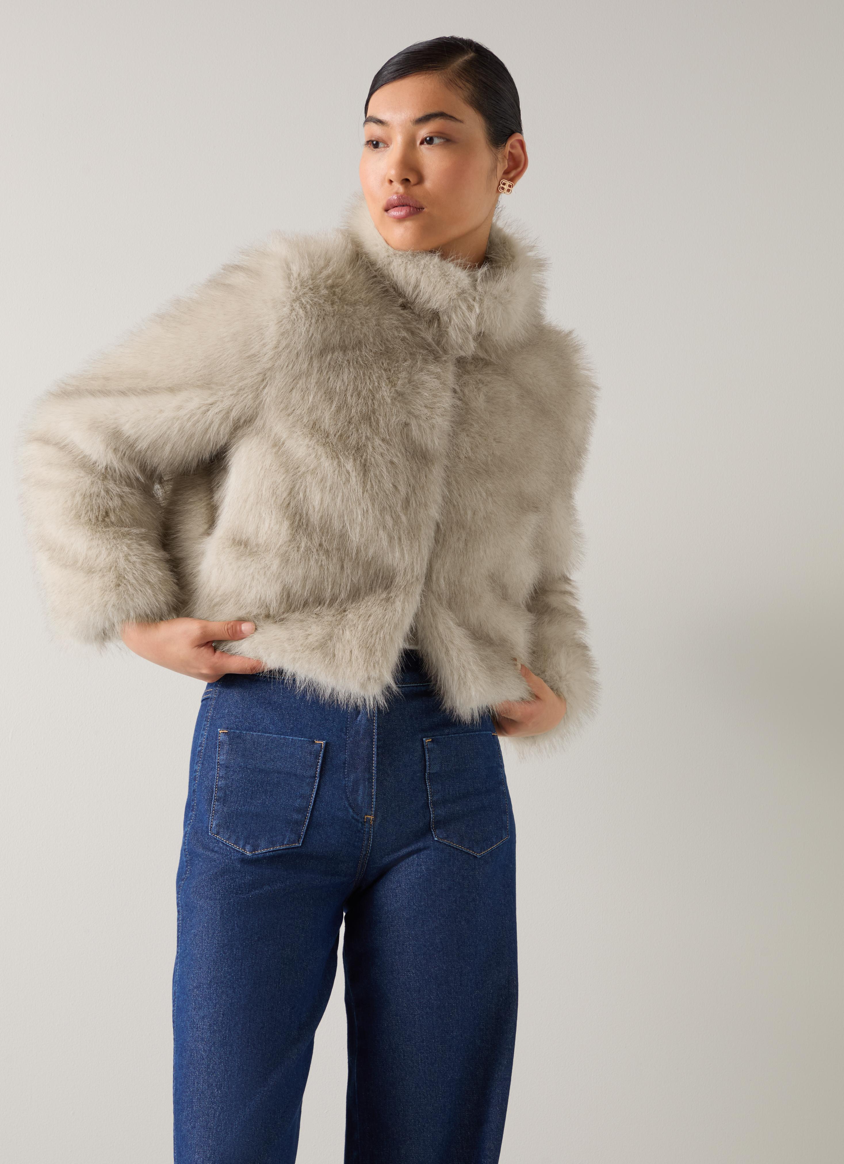 Noah Ivory Faux Fur Polyester Cropped Jacket | Coats & Jackets