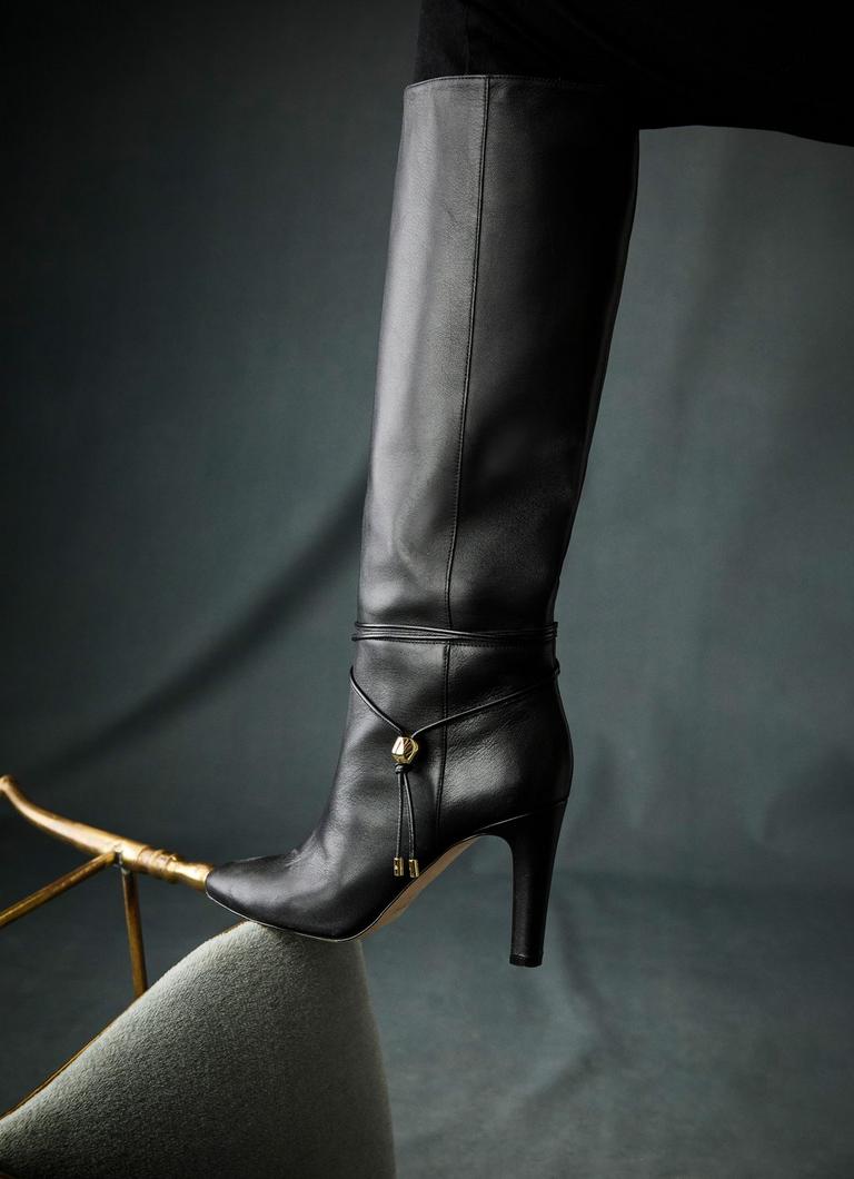 Loretta Black Leather Knee Boots