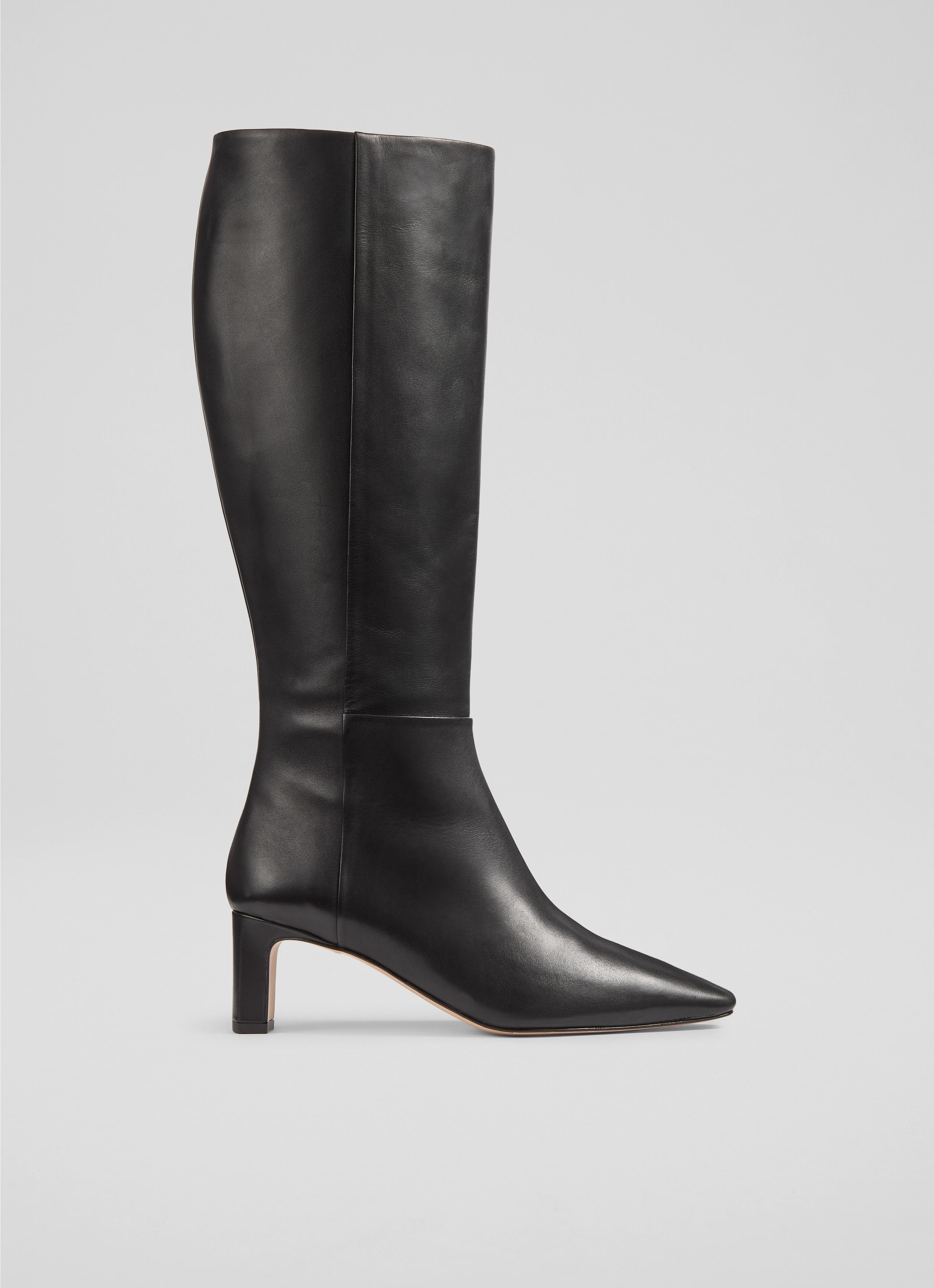Margarite Black Leather Knee Boots