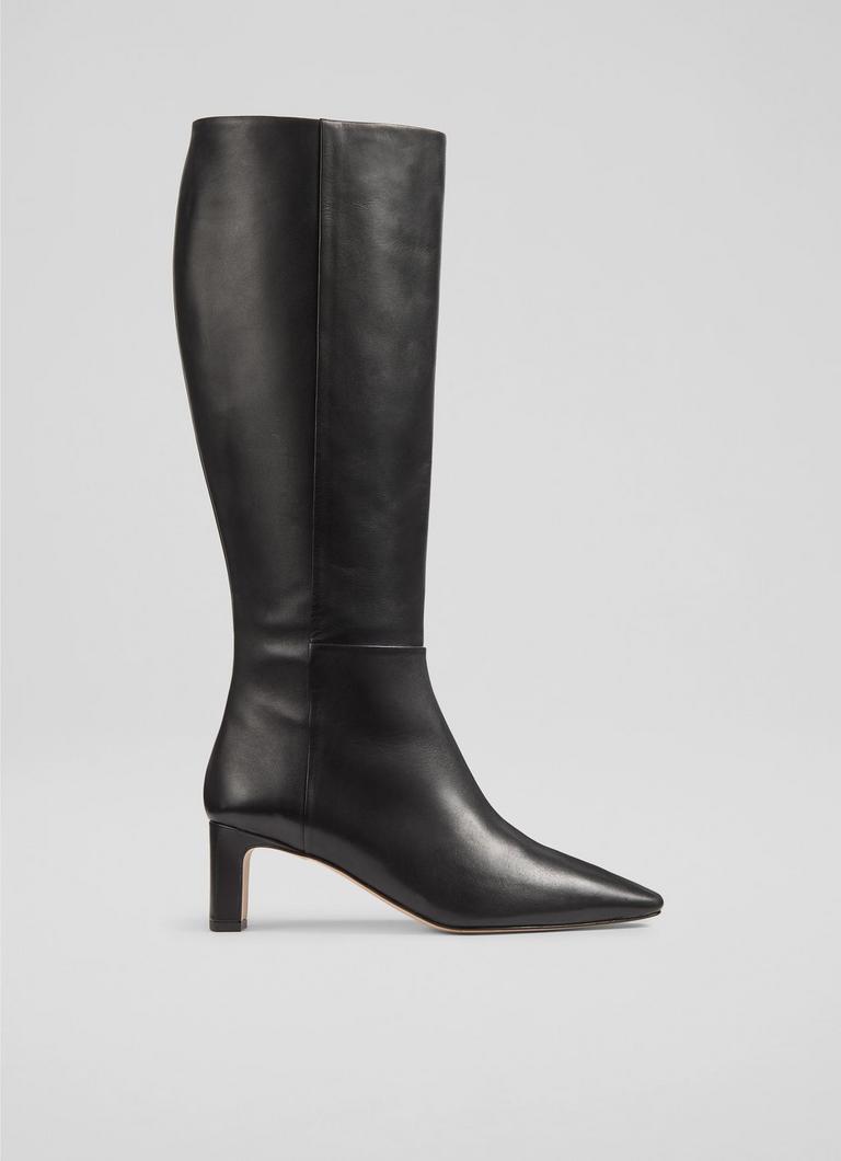 Margarite Black Leather Knee Boots