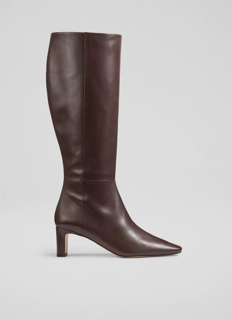 Margarite Brown Chocolate Leather Knee High Boots