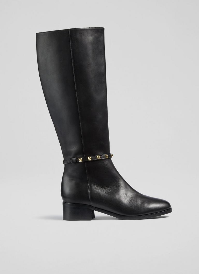 Stevie Black Leather Knee Boots