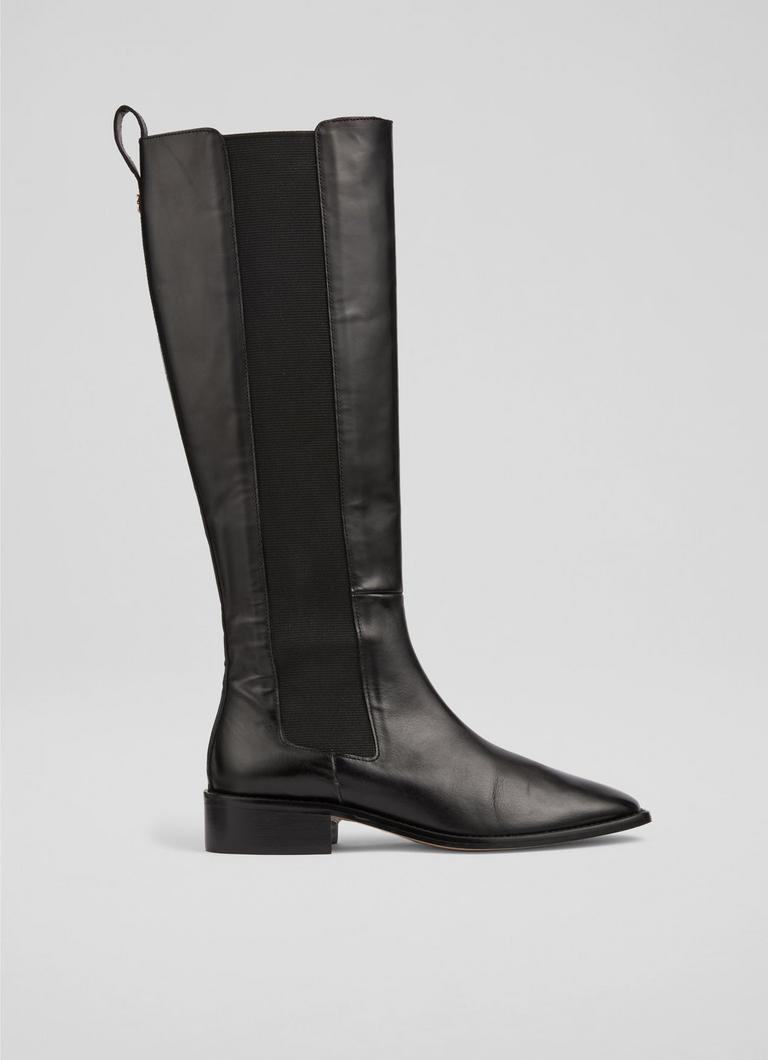 Zara Black Leather Knee Boots
