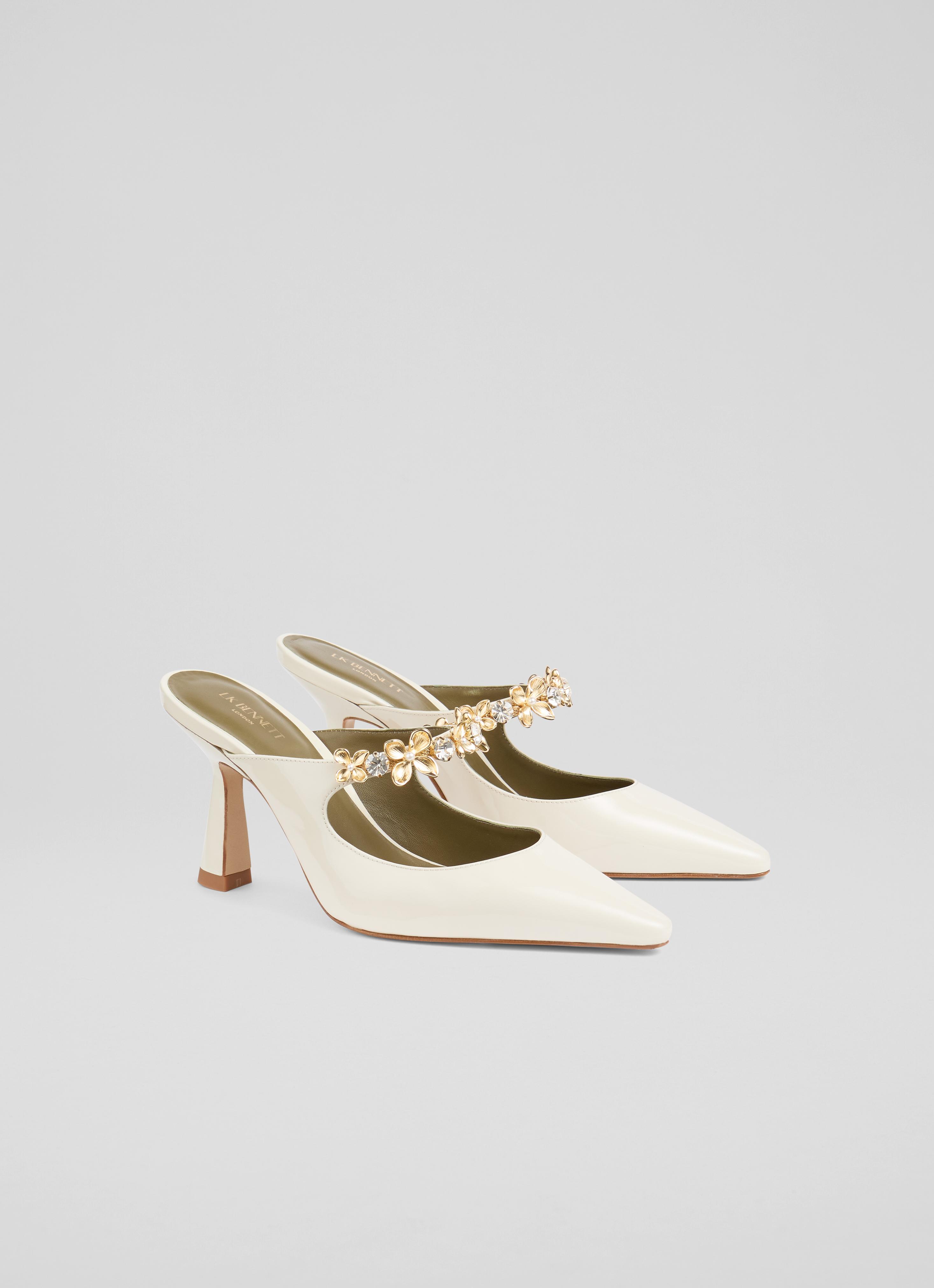 Ambrose Cream Posie Flower Trim Mule Courts | Wedding Shoes | L.K.