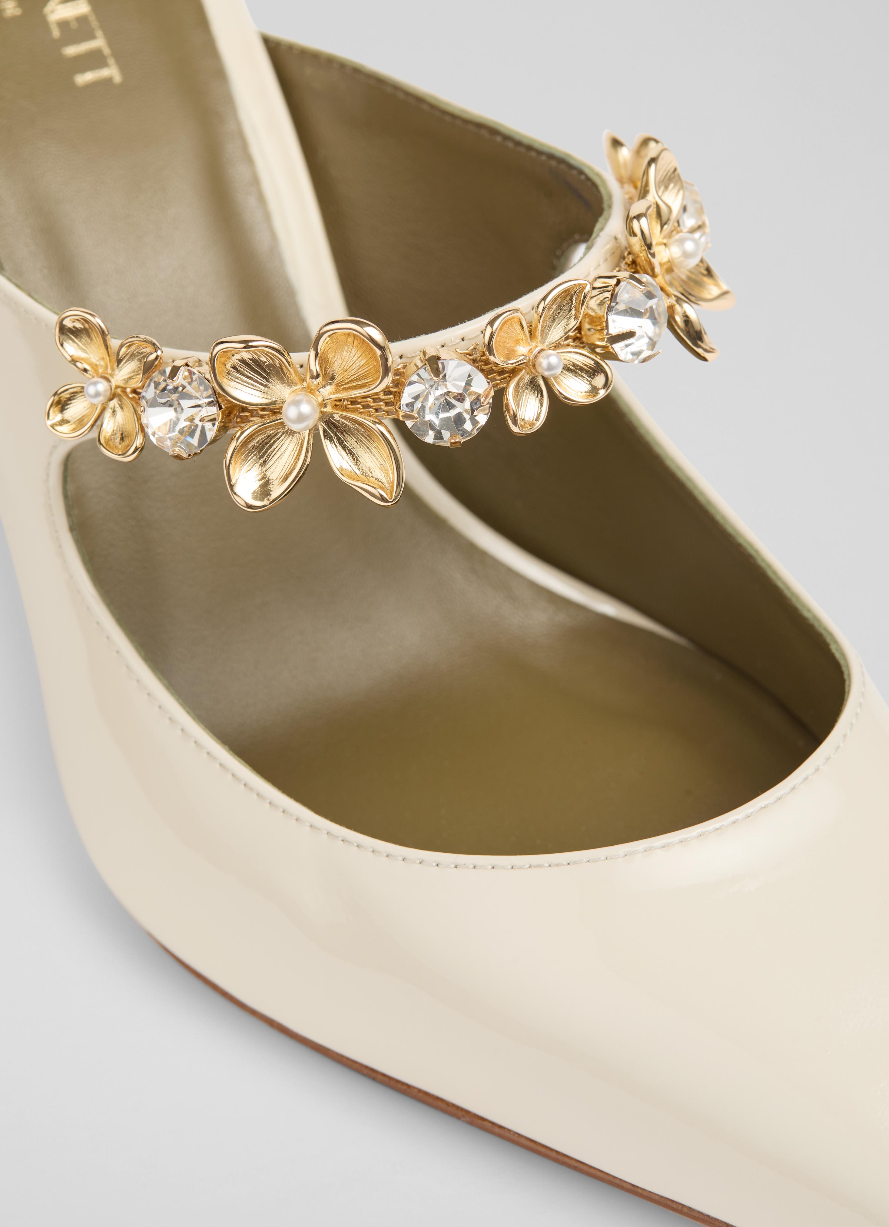 Ambrose Cream Posie Flower Trim Mule Courts | Wedding Shoes | L.K.