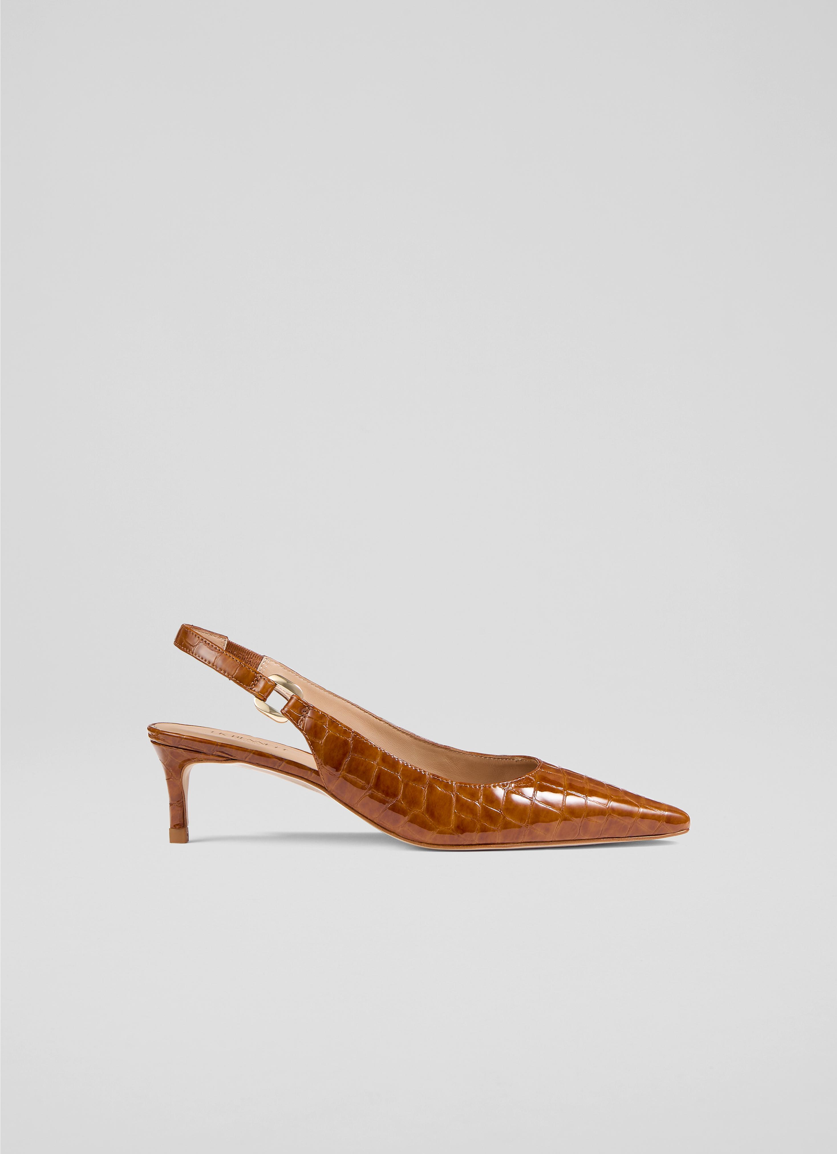 Lettie Tan  Leather Slingback Open Courts