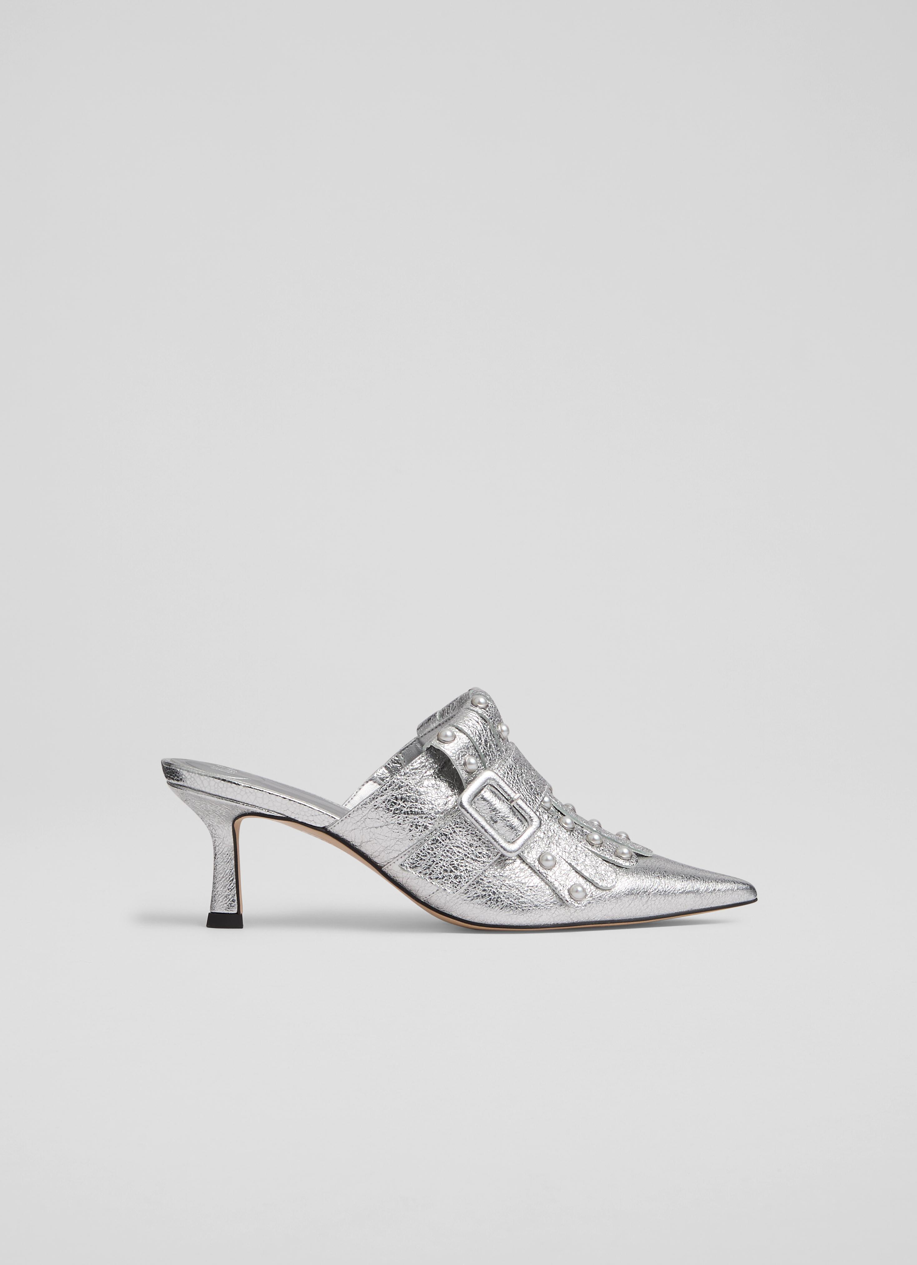 Lkb Atty Silver Leather Fringed Mules