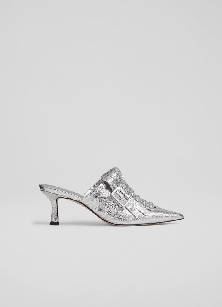 Lkb Atty Silver Leather Fringed Mules
