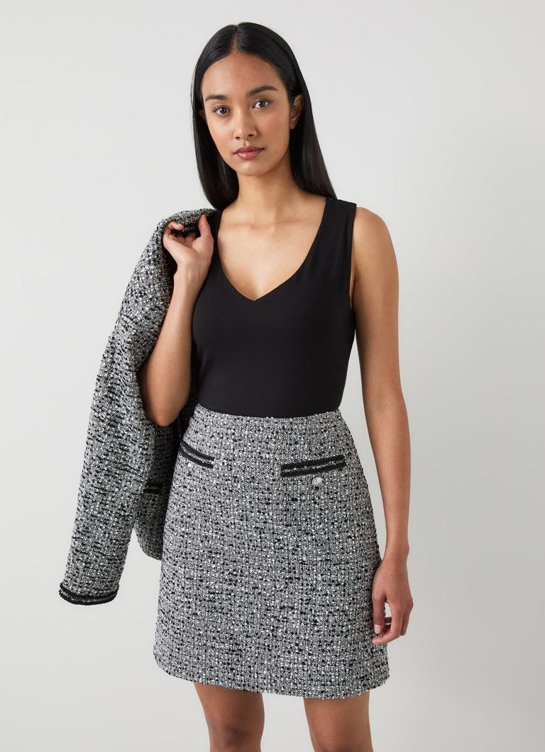 Charlie Black & Ivory Tweed & Trim Skirt
