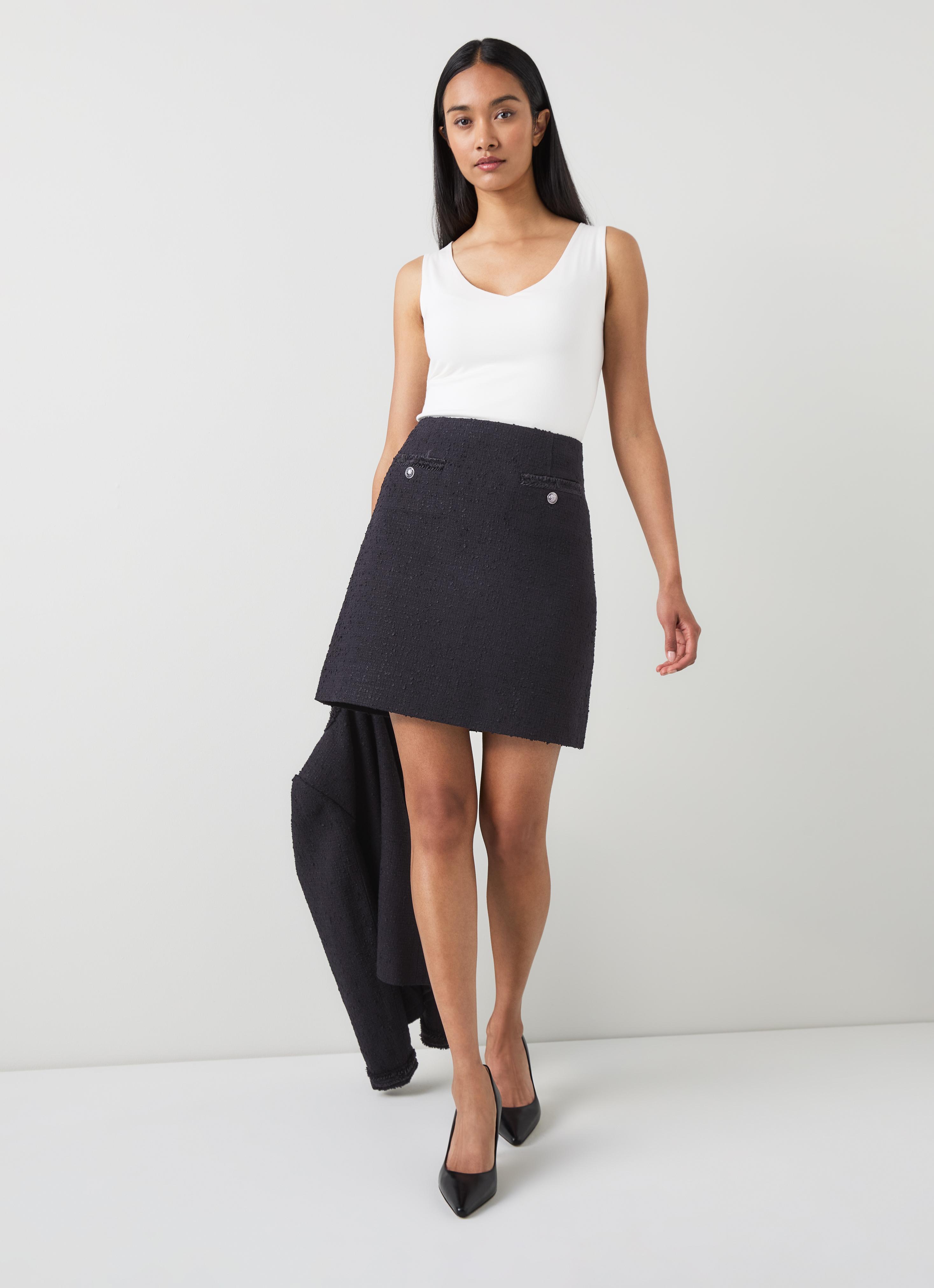 Charlie Black Tweed Recycled Cotton Trim Skirt | Clothing
