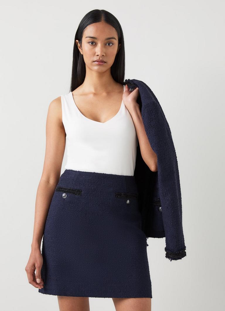 Charlie Navy Recycled Cotton Blend Tweed Skirt