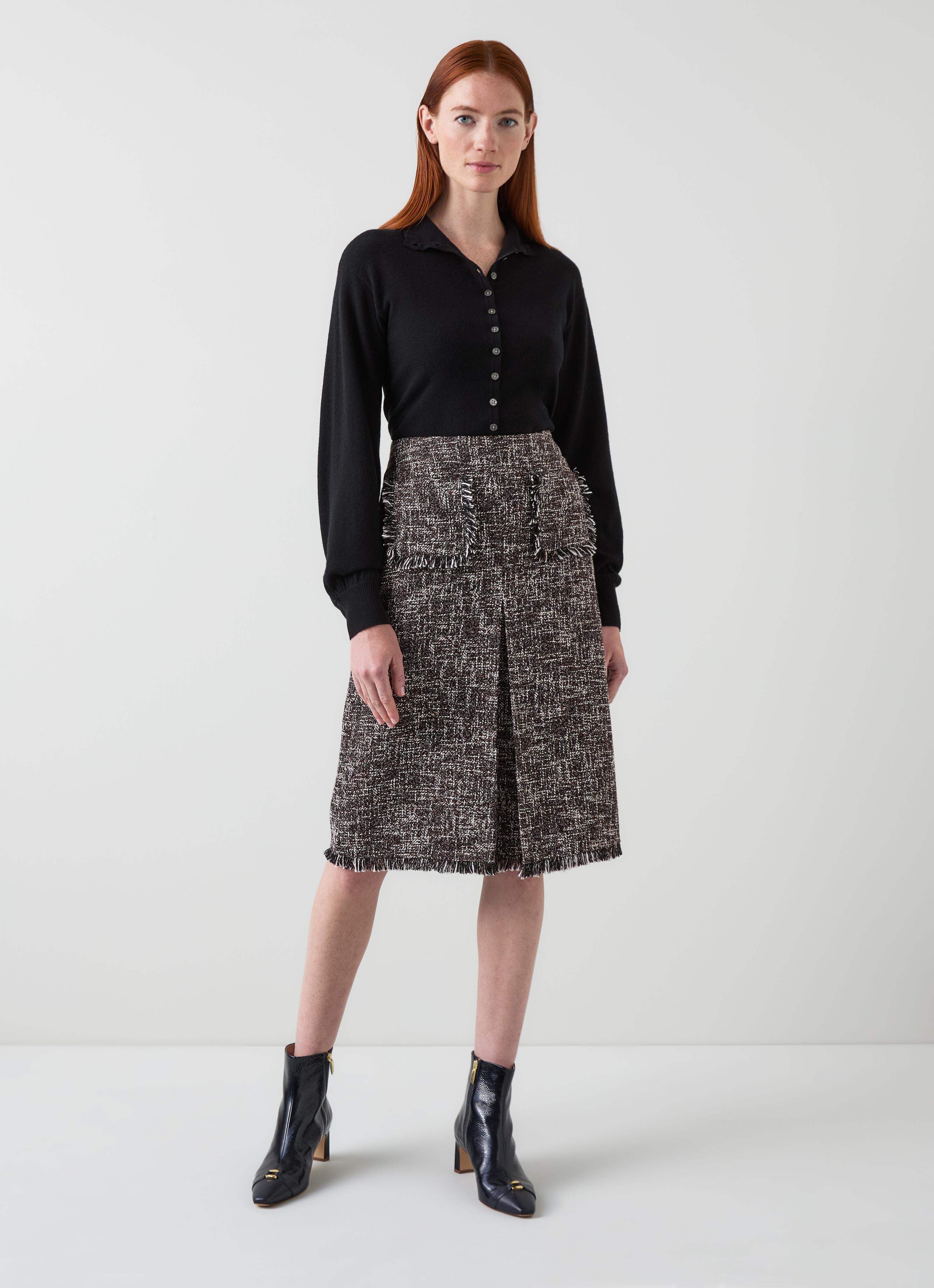 Gwen Black And Red Tweed Cotton Midi Skirt