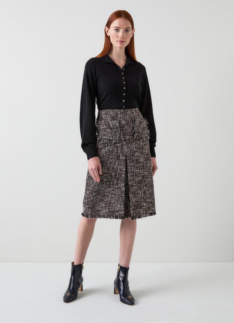 Gwen Black And Red Tweed Cotton Midi Skirt