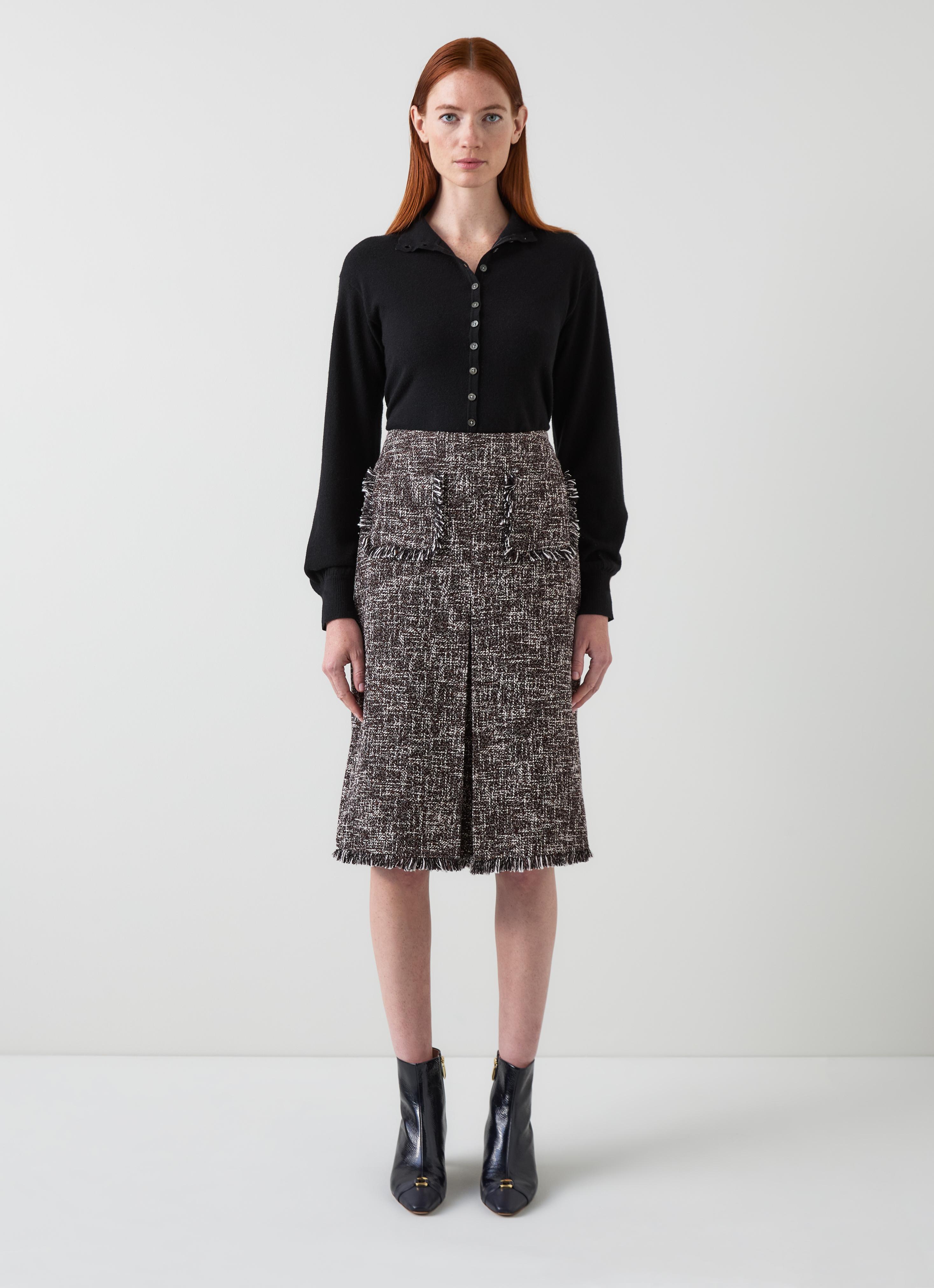 Gwen Black And Red Tweed Cotton Midi Skirt