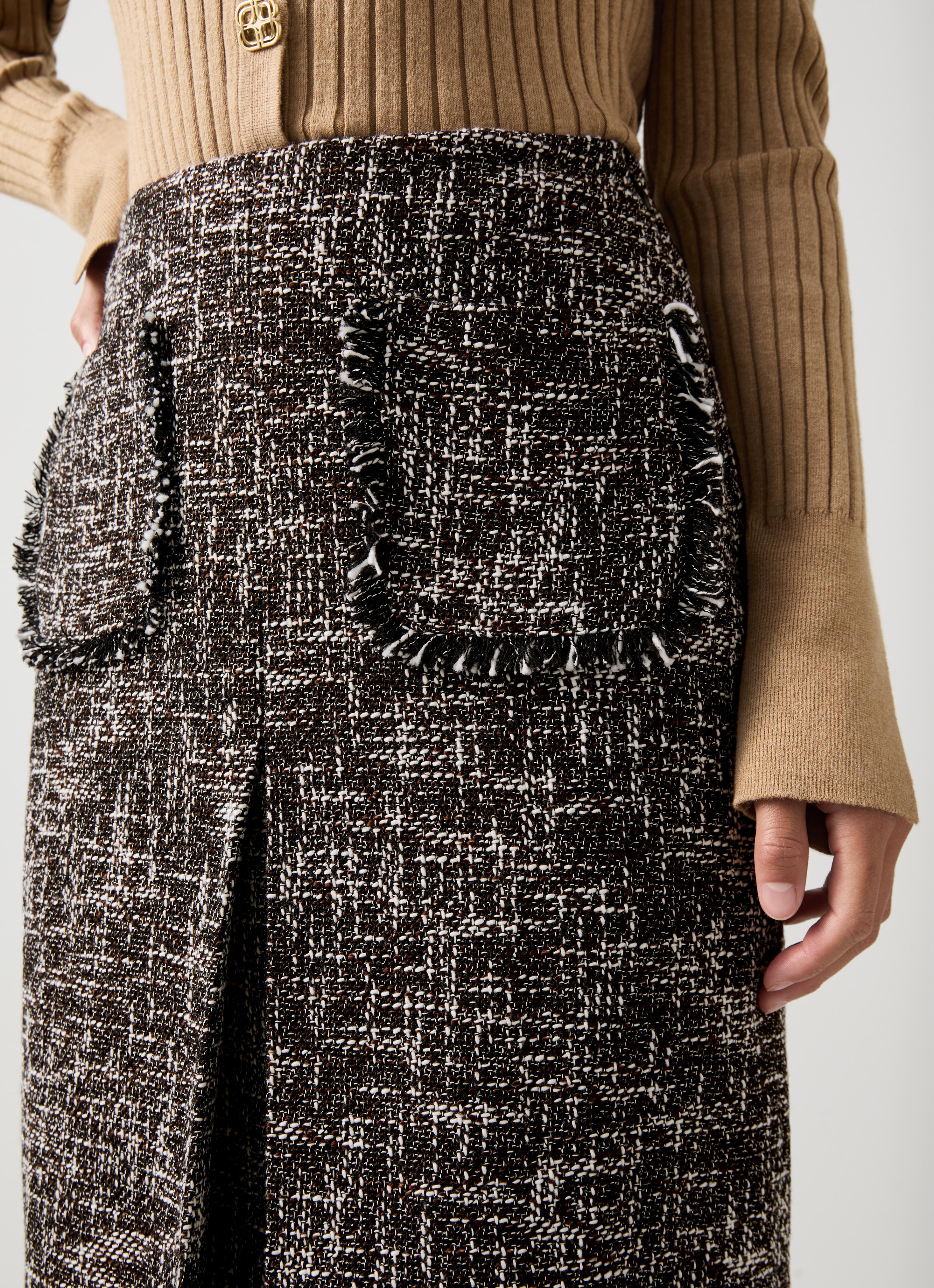 Gwen Petite Black And Red Tweed Midi Skirt | Clothing