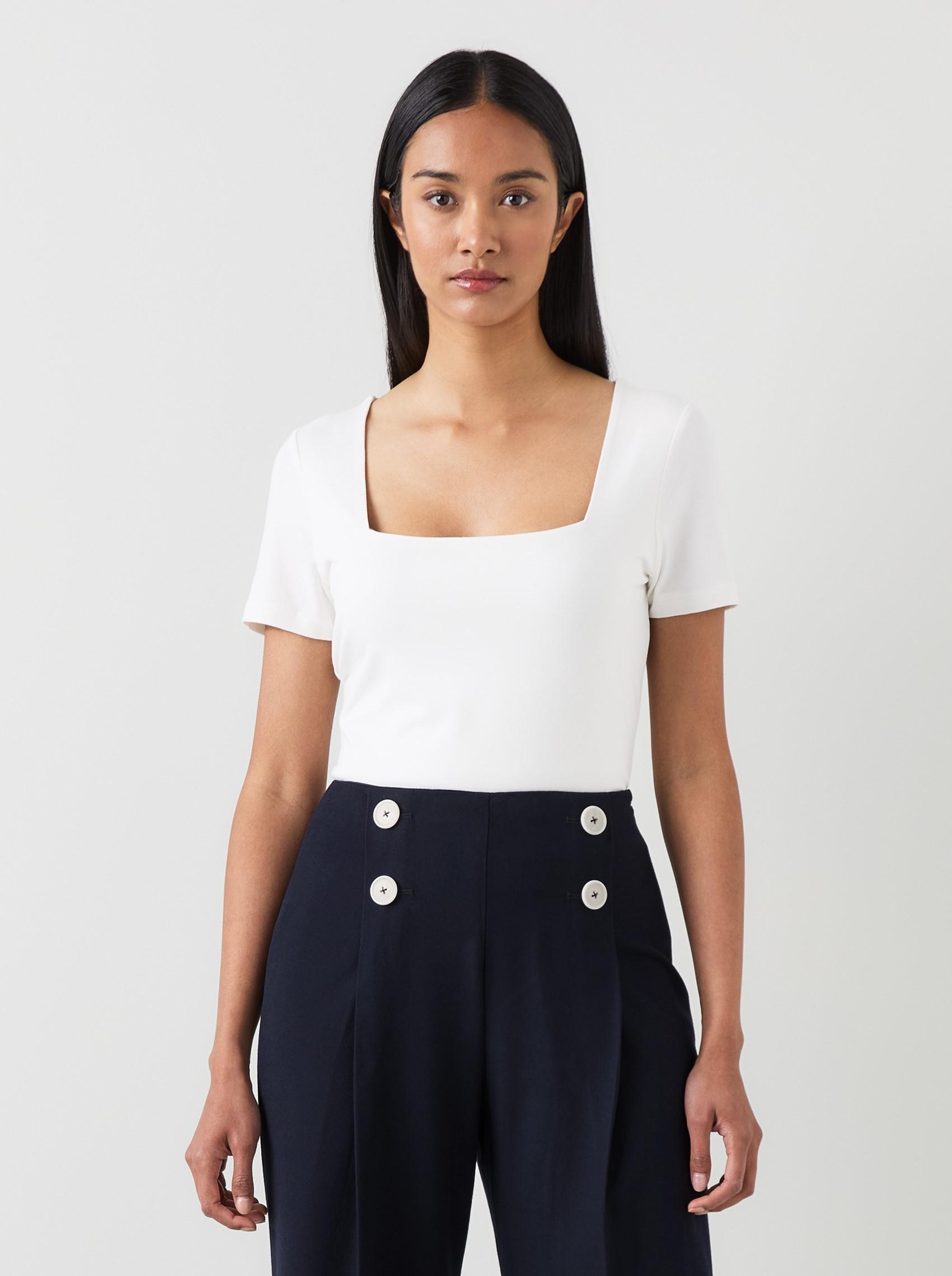 トップス SQUARE NECK LADY LIKE PLEATS TOP UK_AW25_TJ_TASHA_IVORY_VISCOSE