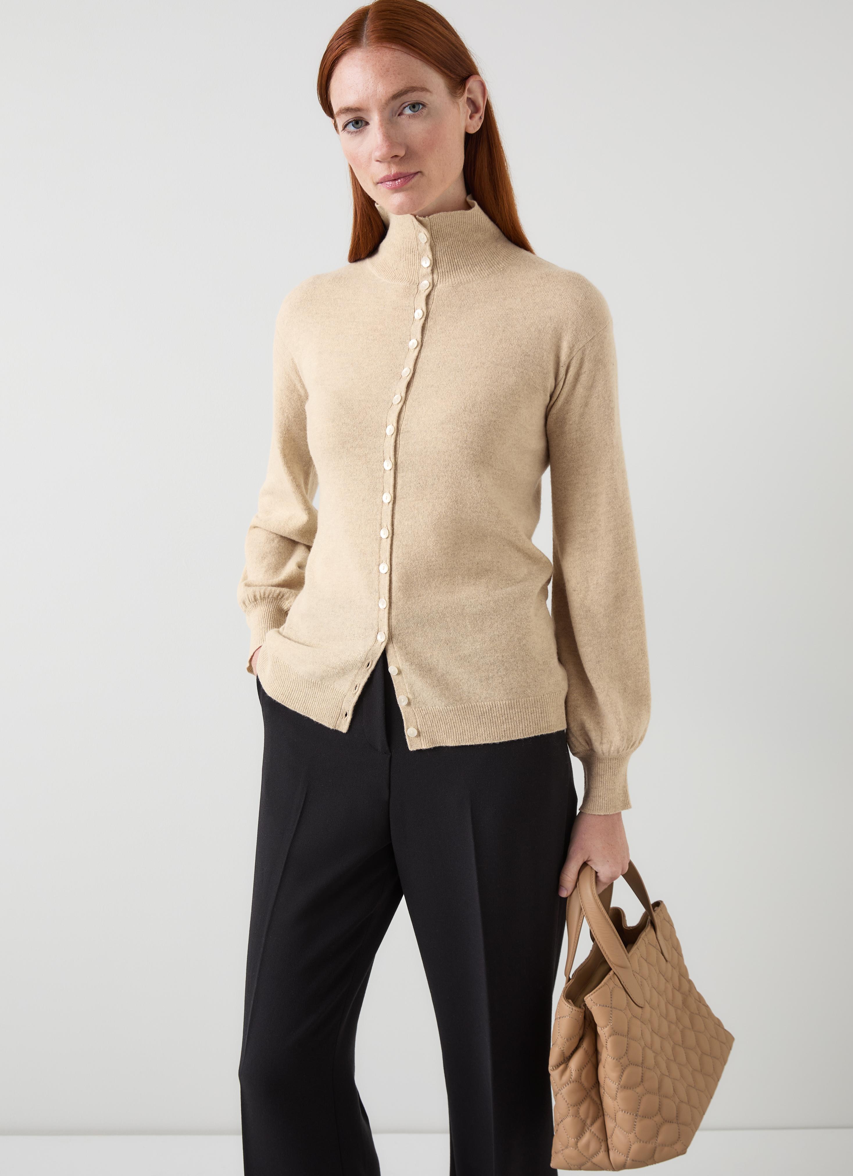 Alice Oatmeal Nude Tiny Button Up Sweater