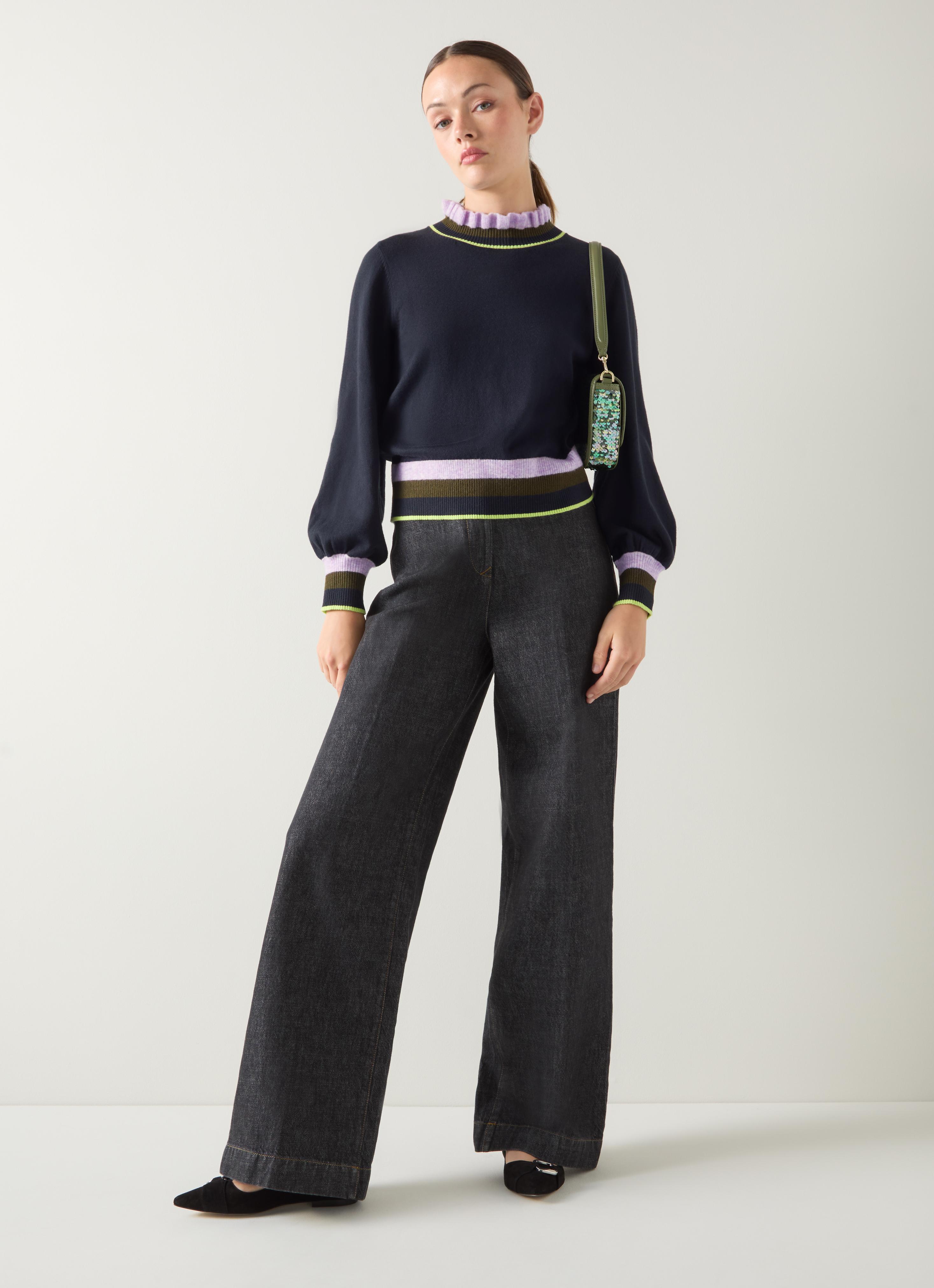 Alina Midnight Stripe Cotton Rib Detail Sweater