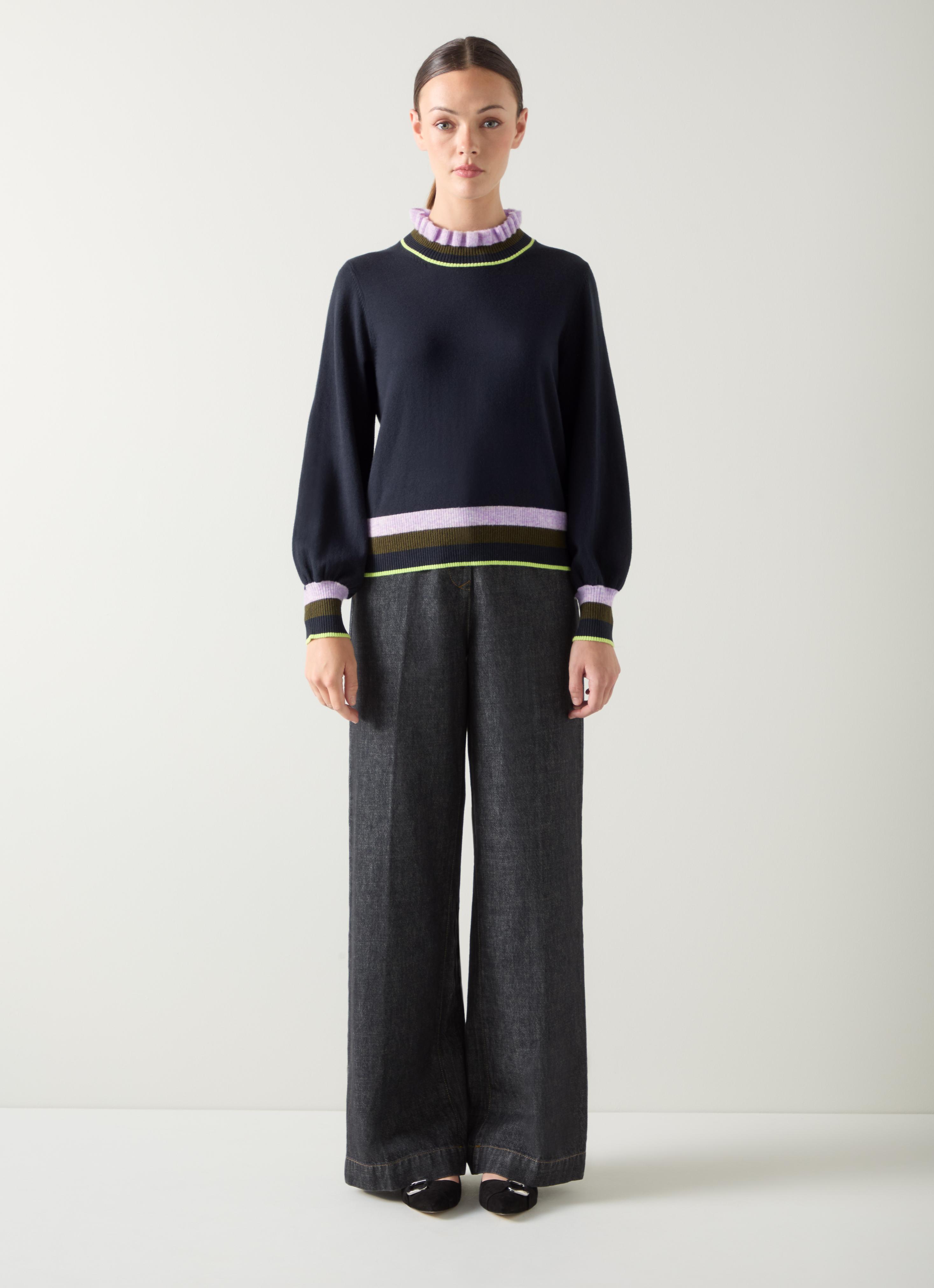 Alina Midnight Stripe Cotton Rib Detail Sweater | Clothing