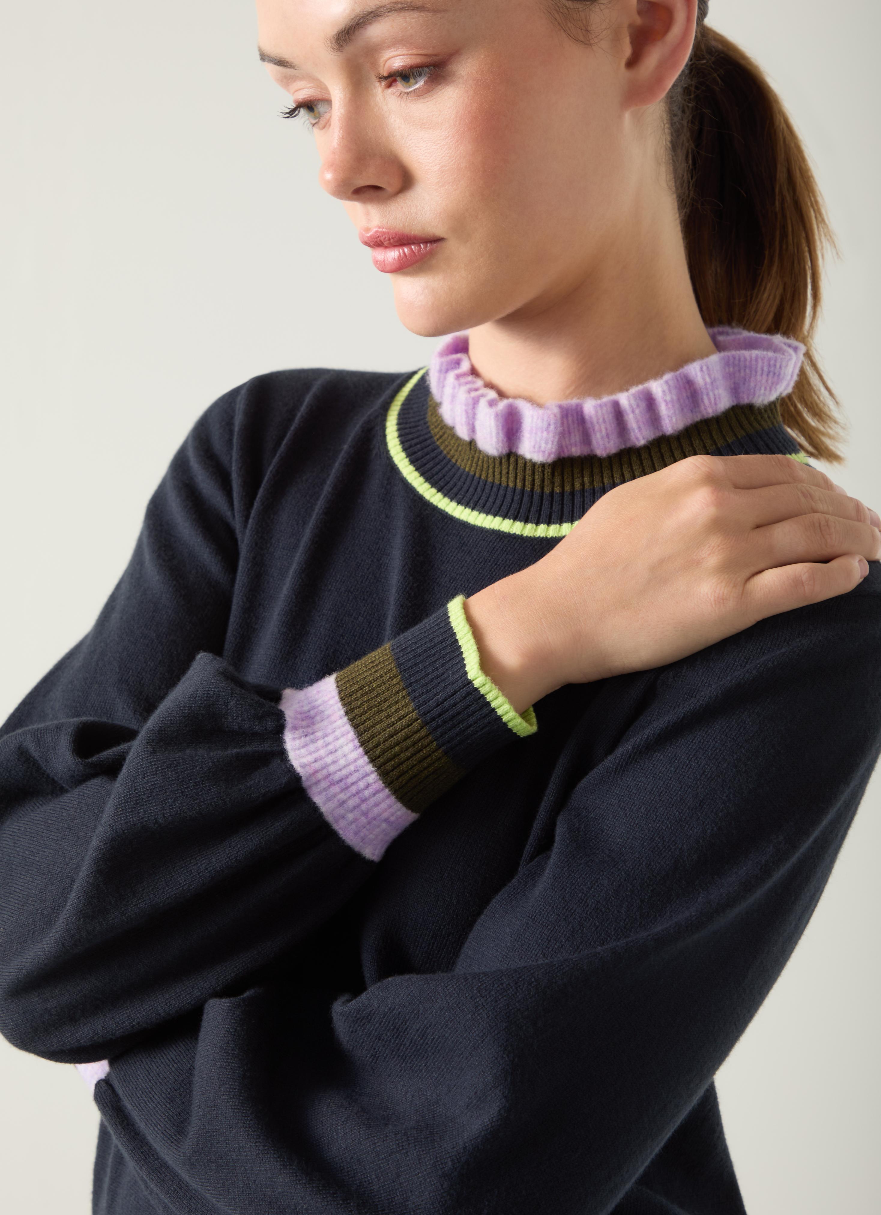 Alina Midnight Stripe Cotton Rib Detail Sweater | Clothing