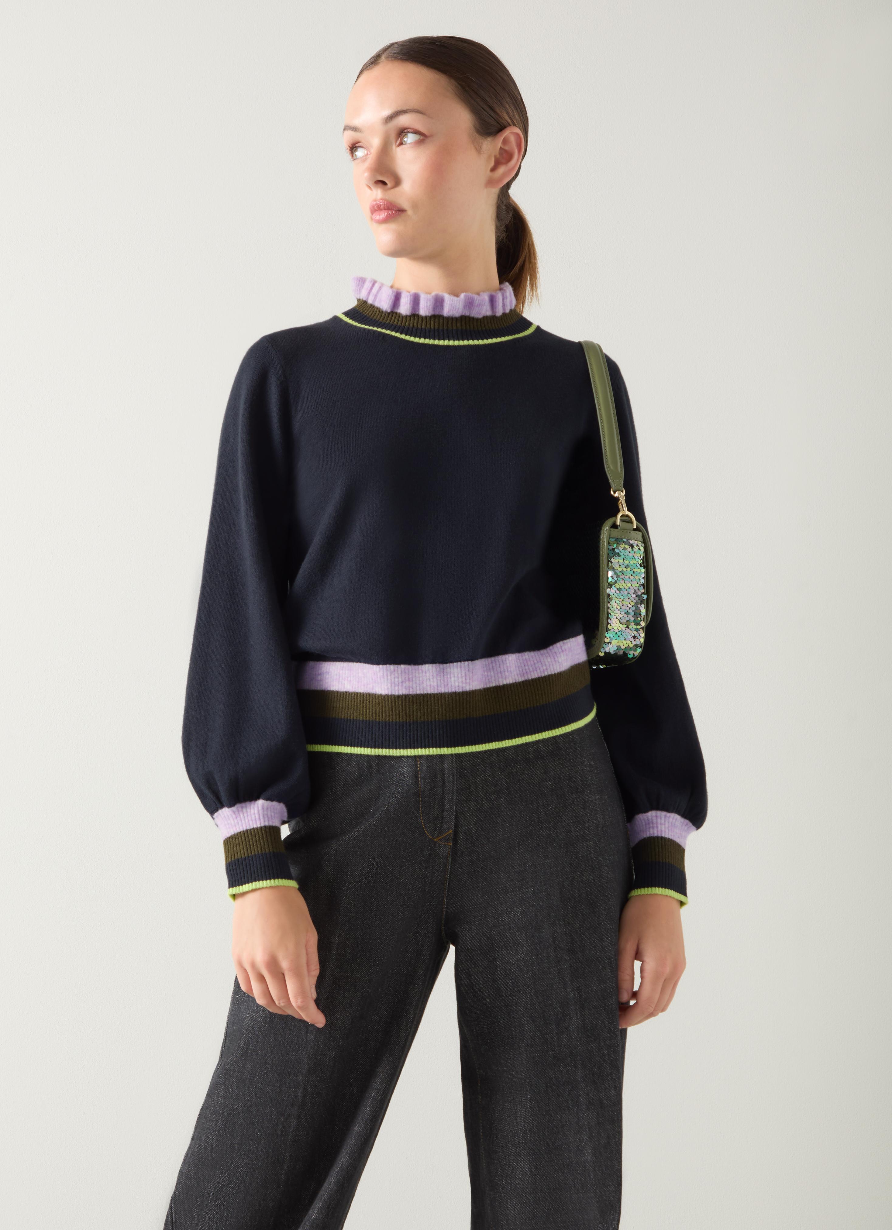 Alina Midnight Stripe Cotton Rib Detail Sweater | Clothing