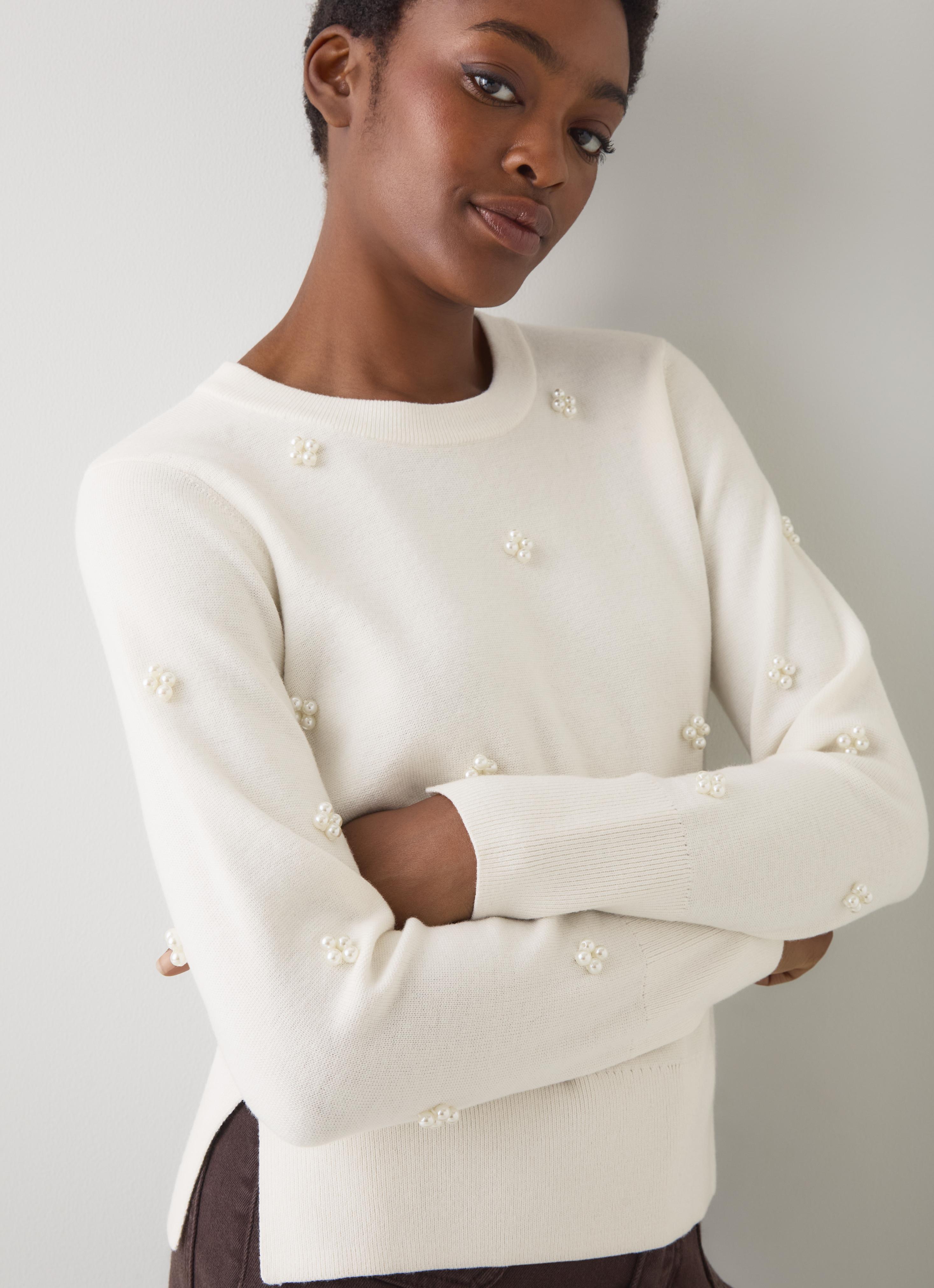 Buttercup Ivory Pearl Beaded Milano Sweater | Clothing