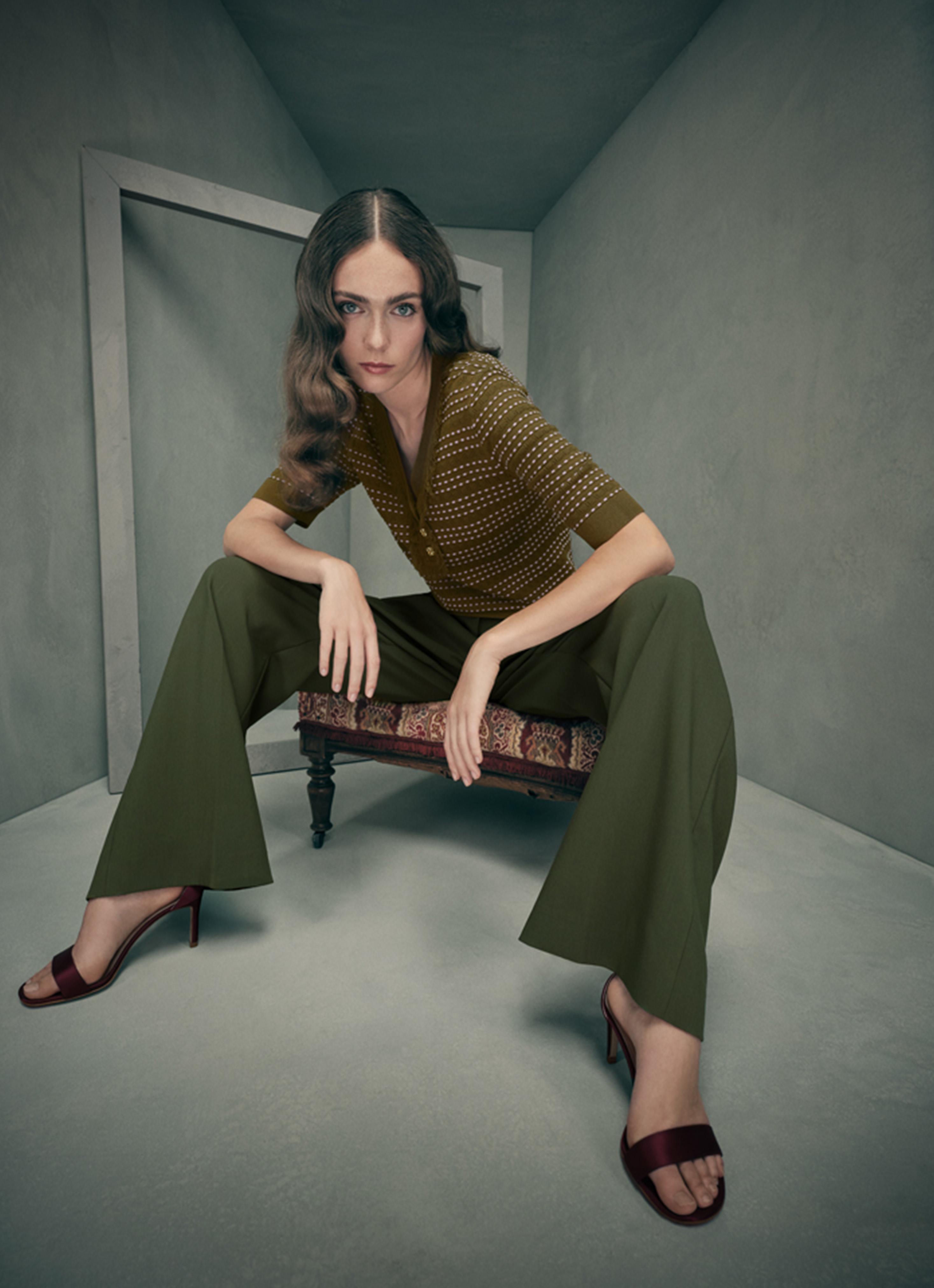 Fran Green Fringed Contrast Ottoman Top