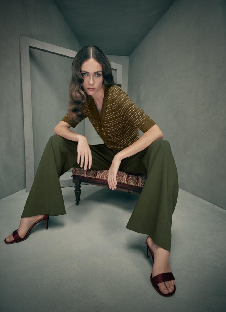 Fran Green Fringed Contrast Ottoman Top