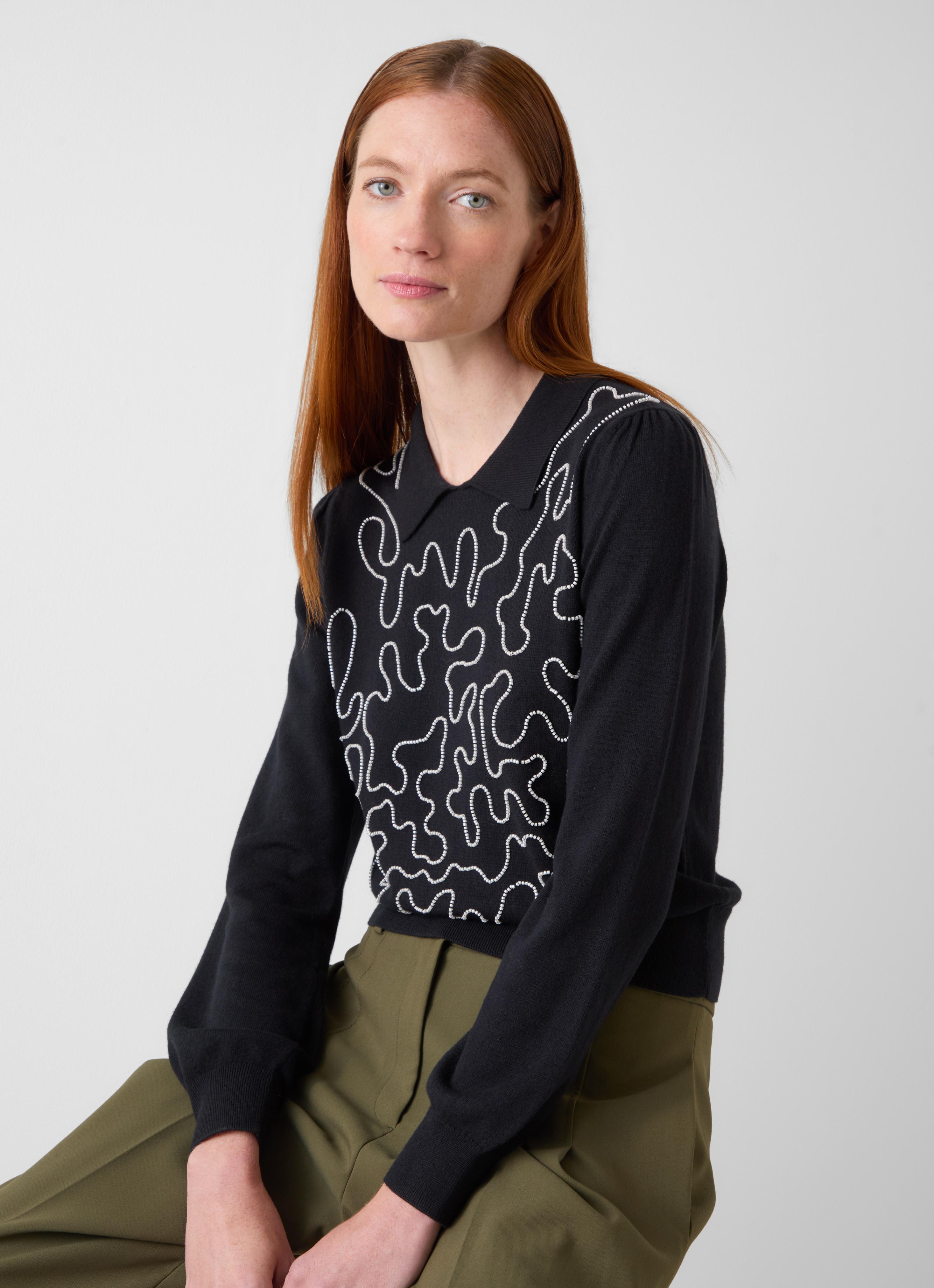 Judy Black And Cream Cotton Knitted Top | Clothing | Collections