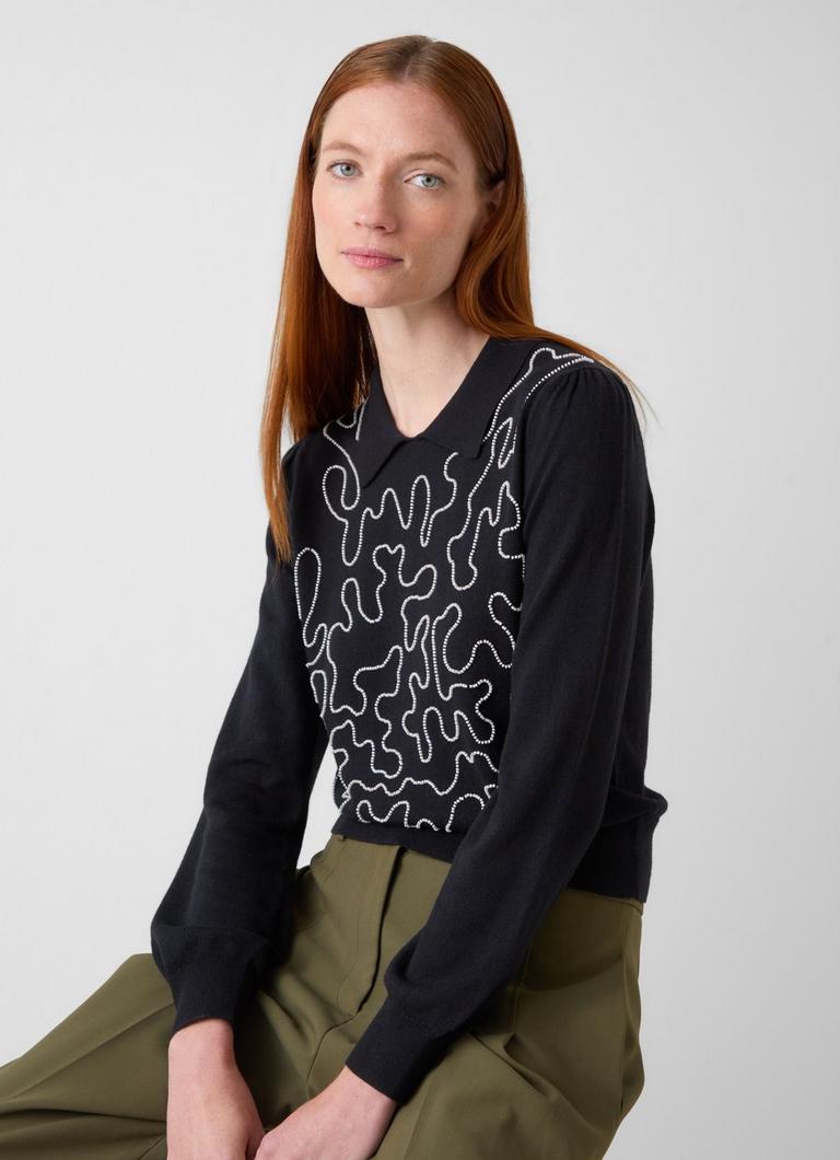 Judy Black And Cream Cotton Knitted Top