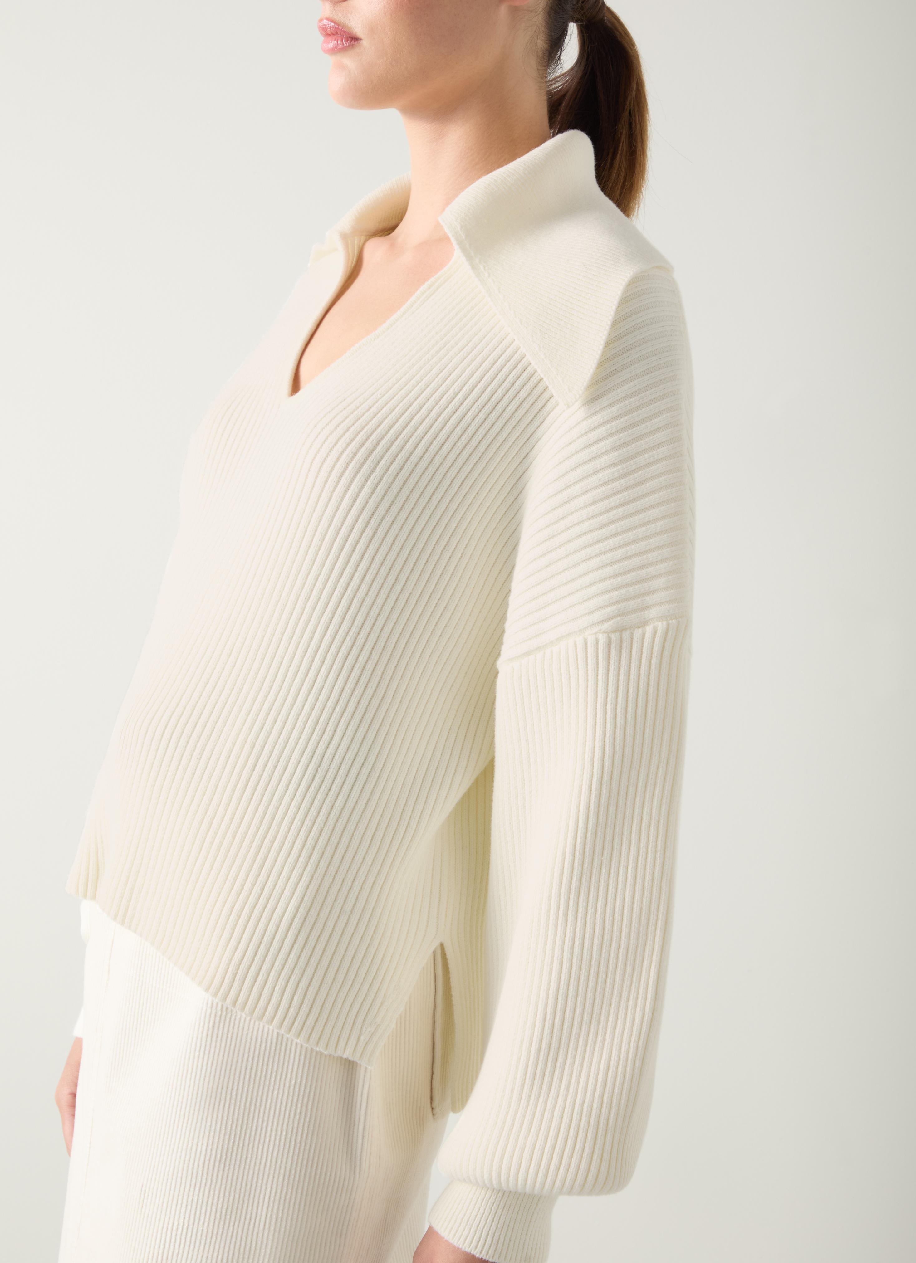 Polly Cream Organic Cotton Oversized Collar Knit Top | Knitwear