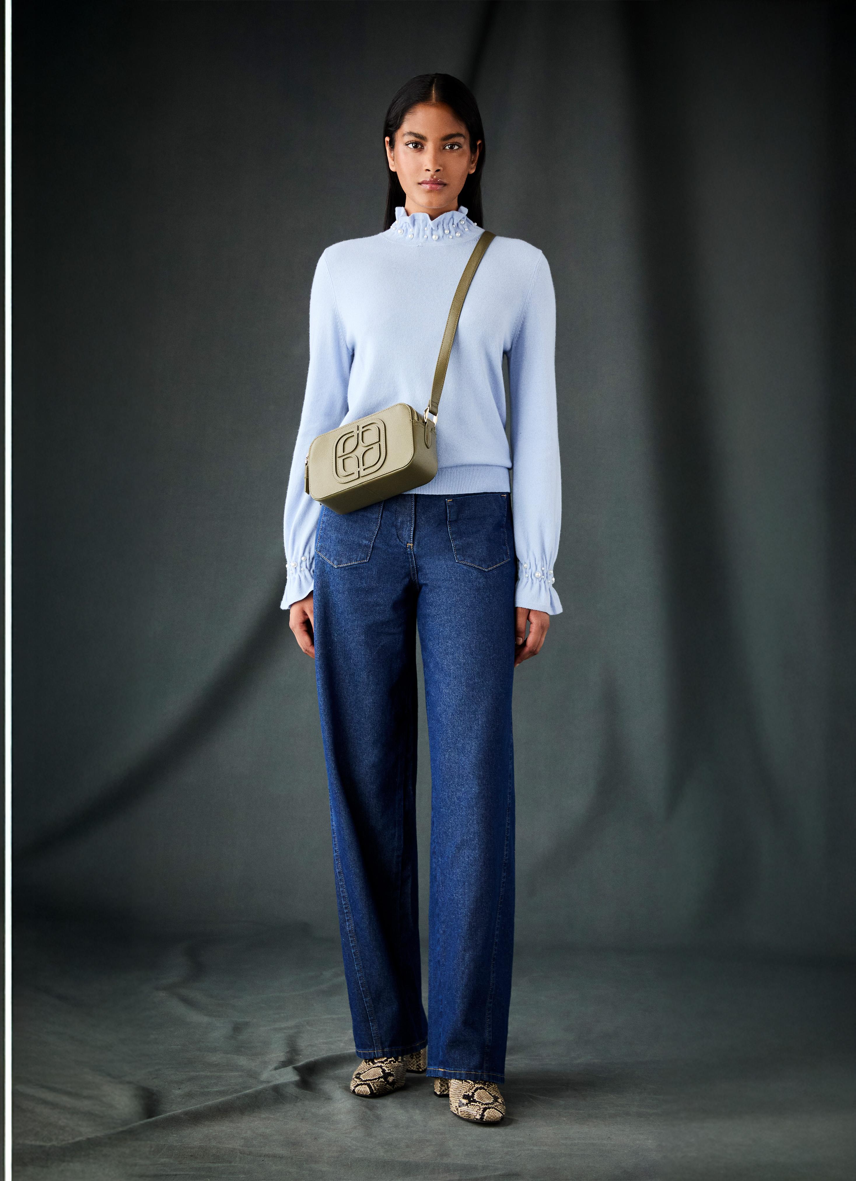 Vera Blue Pearl Detail Knitted Jumper