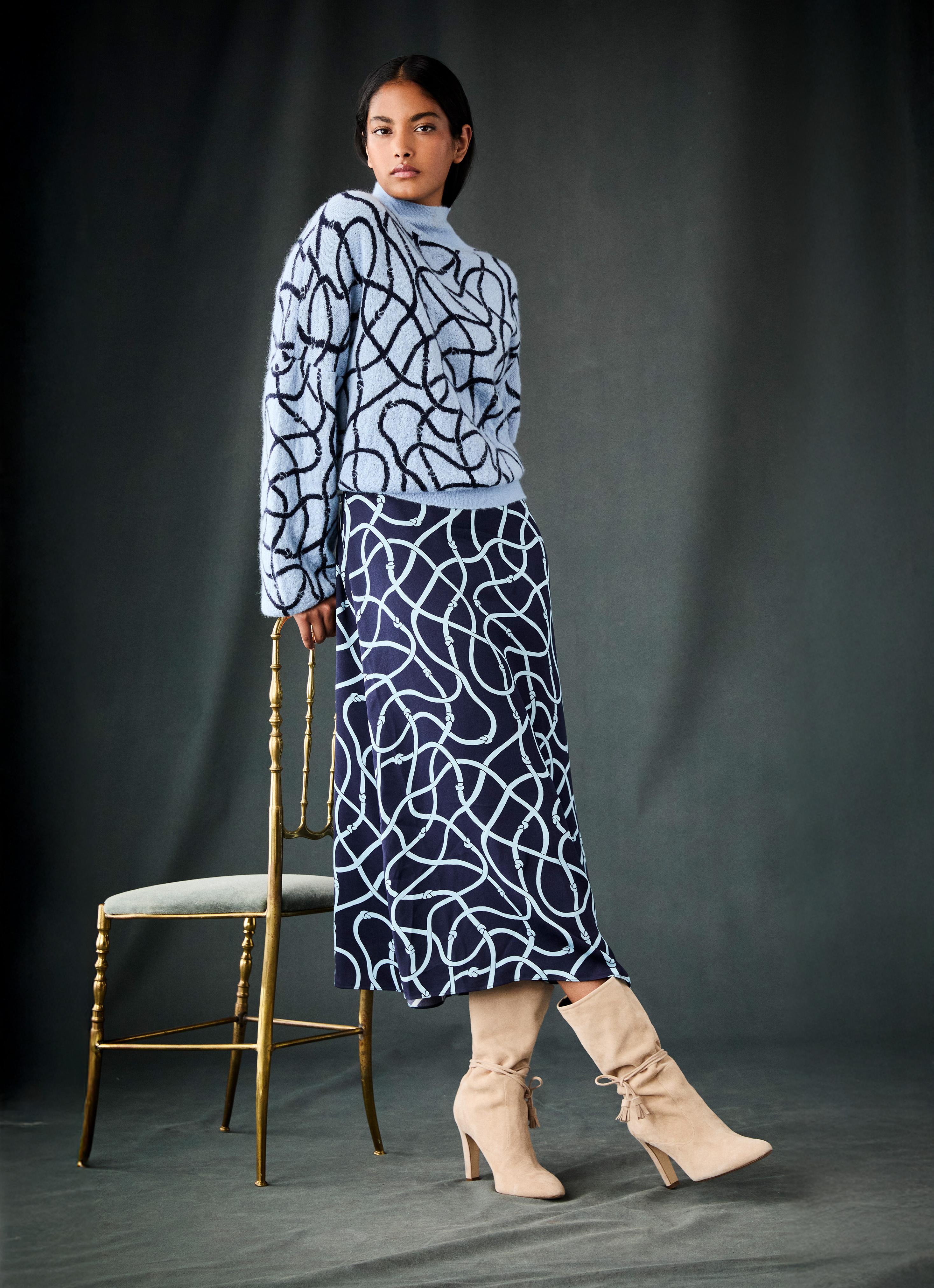 Willa Blue Rope Print Wool Fluffy Sweater