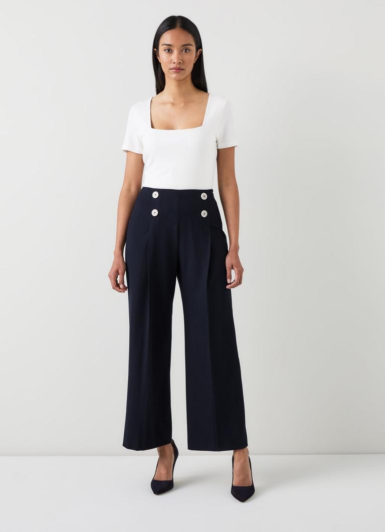 Parker Spring Navy Recycled Crepe Wide-Leg Trousers