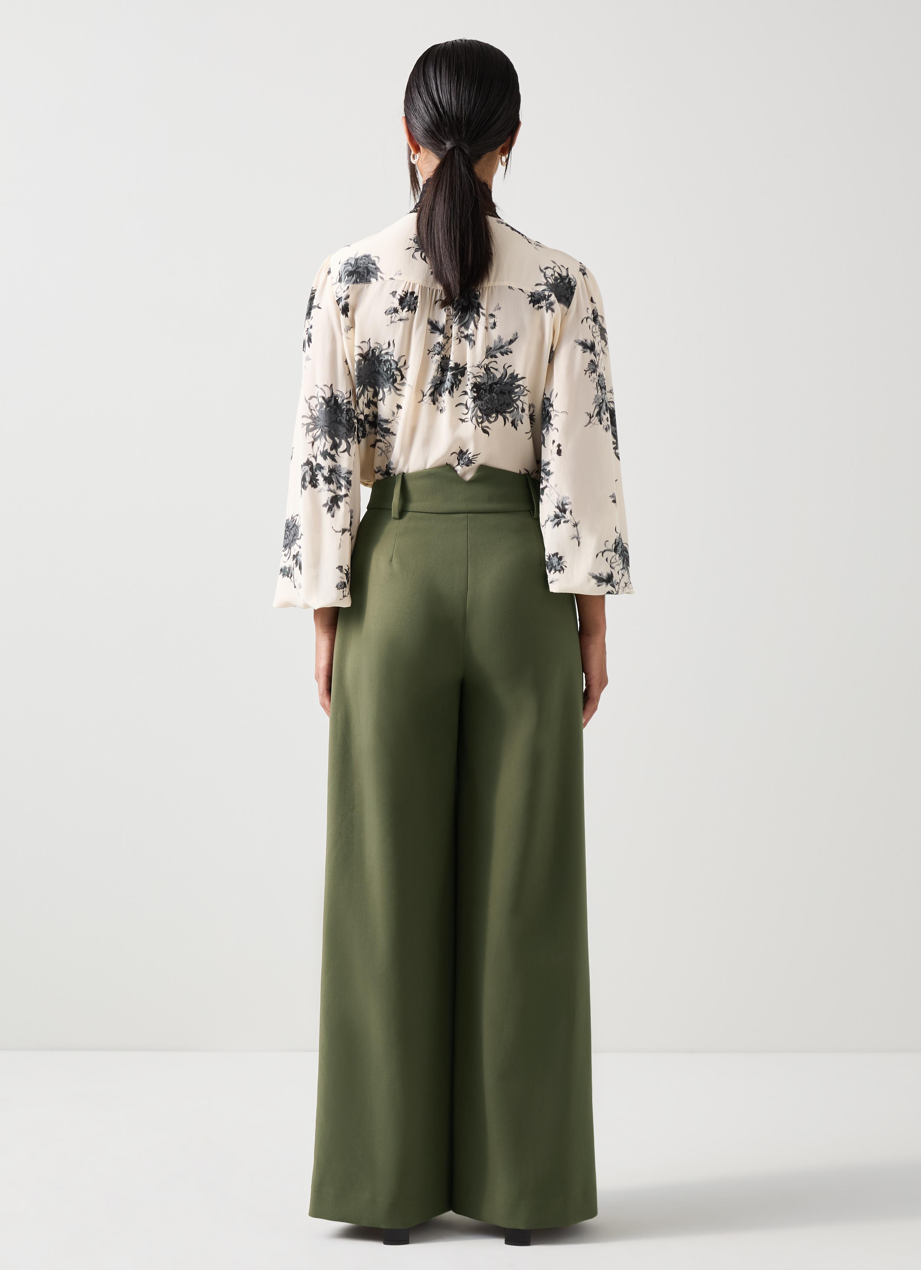 Petra Petite Dark Green Pleated Trousers Trousers Clothing