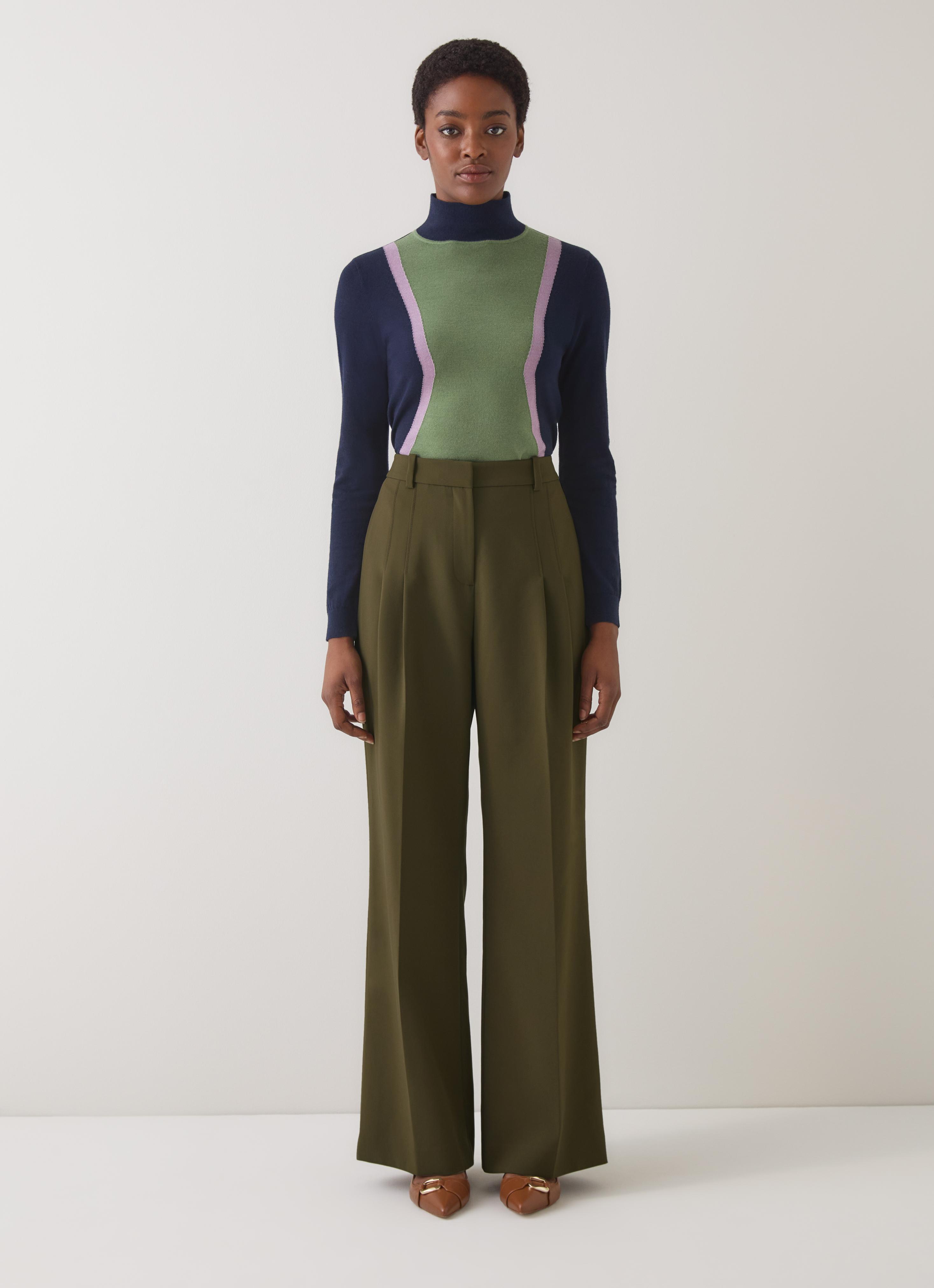Petra Dark Green Pleated Trousers | Trousers | Clothing