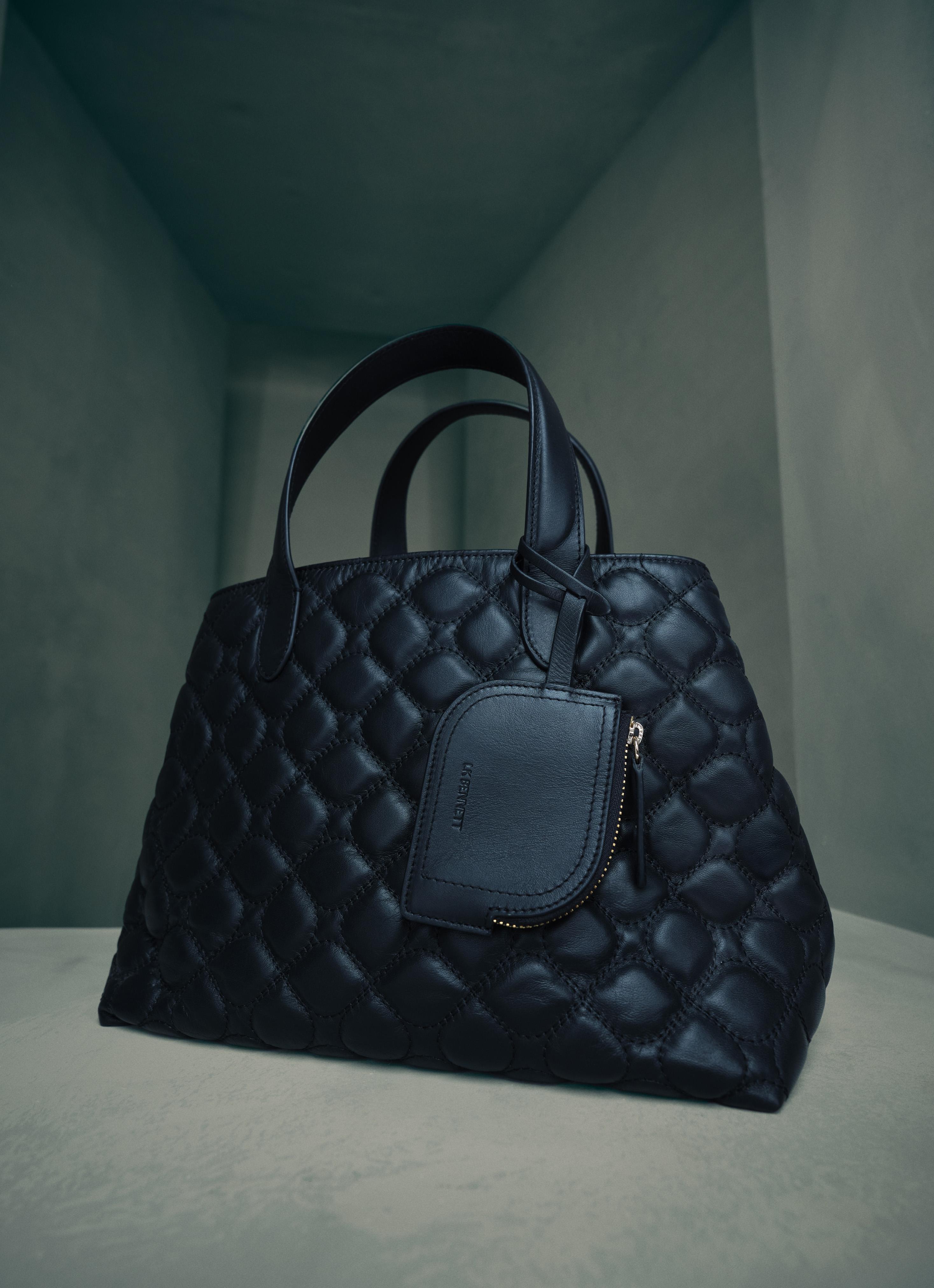 Juliette Black Smooth Leather Quilted Tote Bag