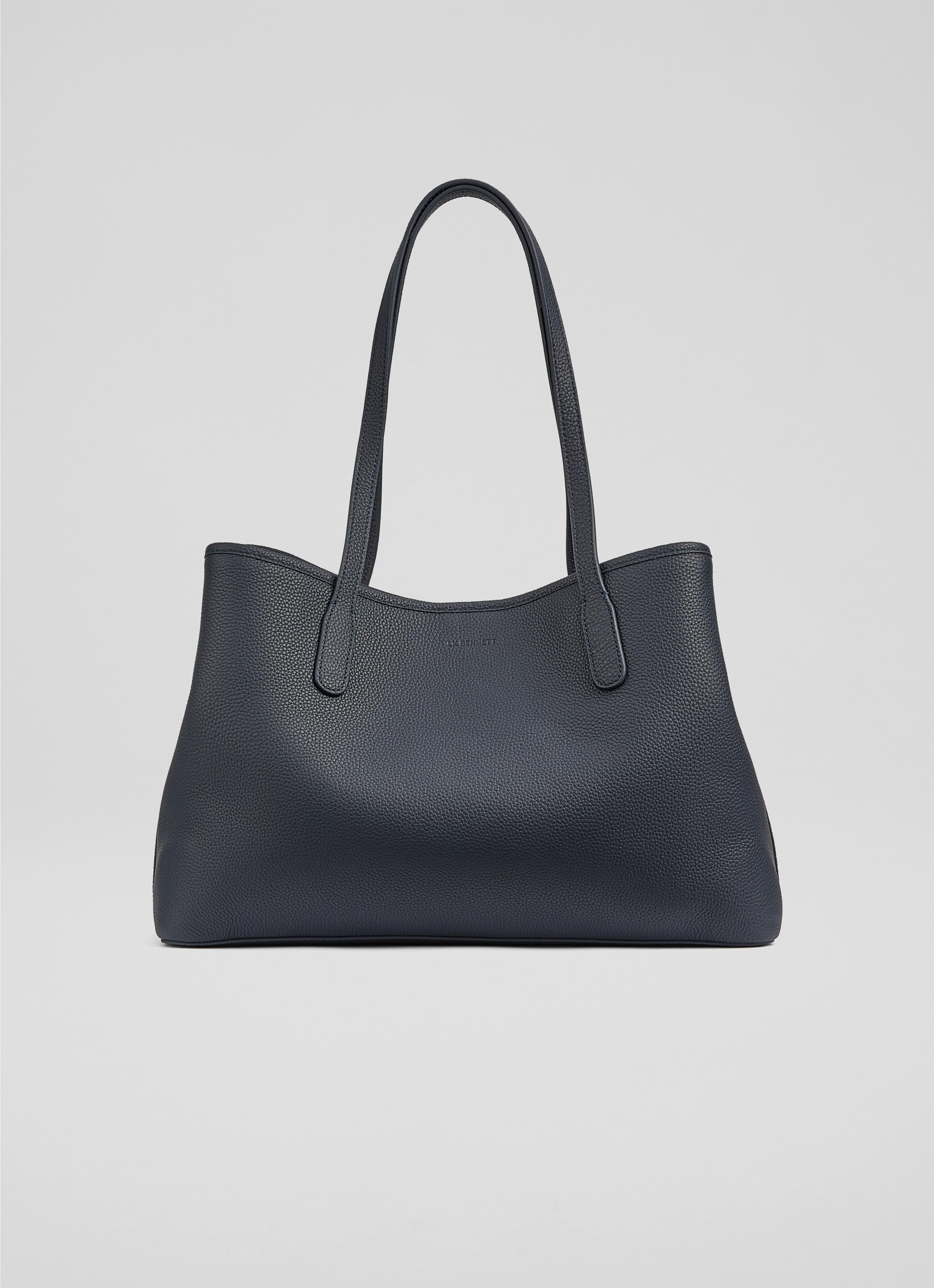 Lili Navy Grained Leather Tote Bag