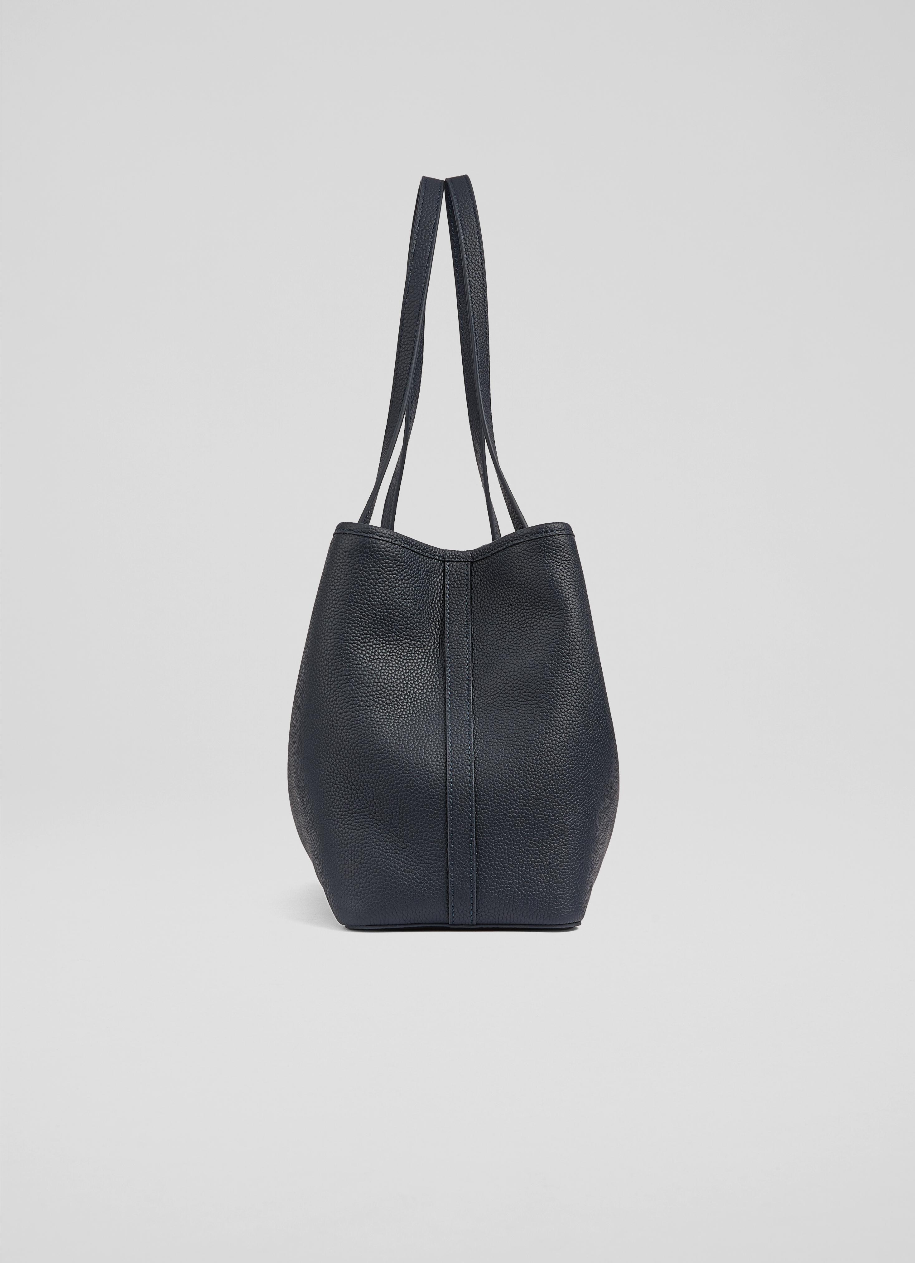 Lili Navy Grained Leather Tote Bag