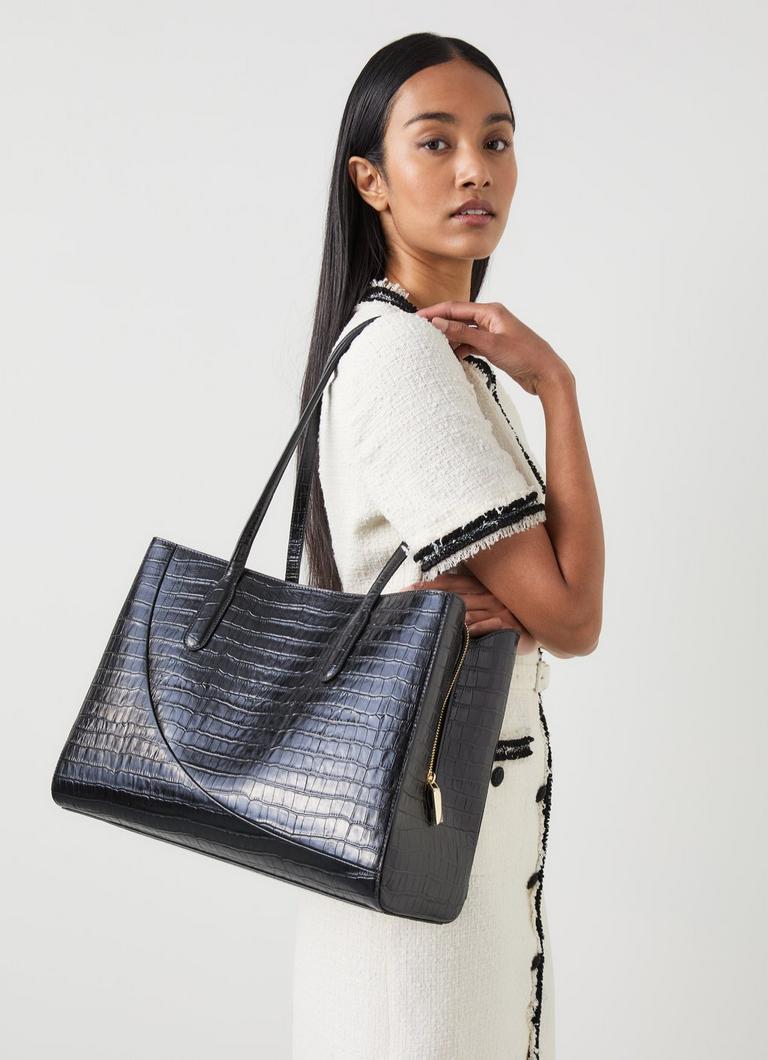 Olivia Black Croc Effect Oloid Tote Bag Tote Bags Handbags