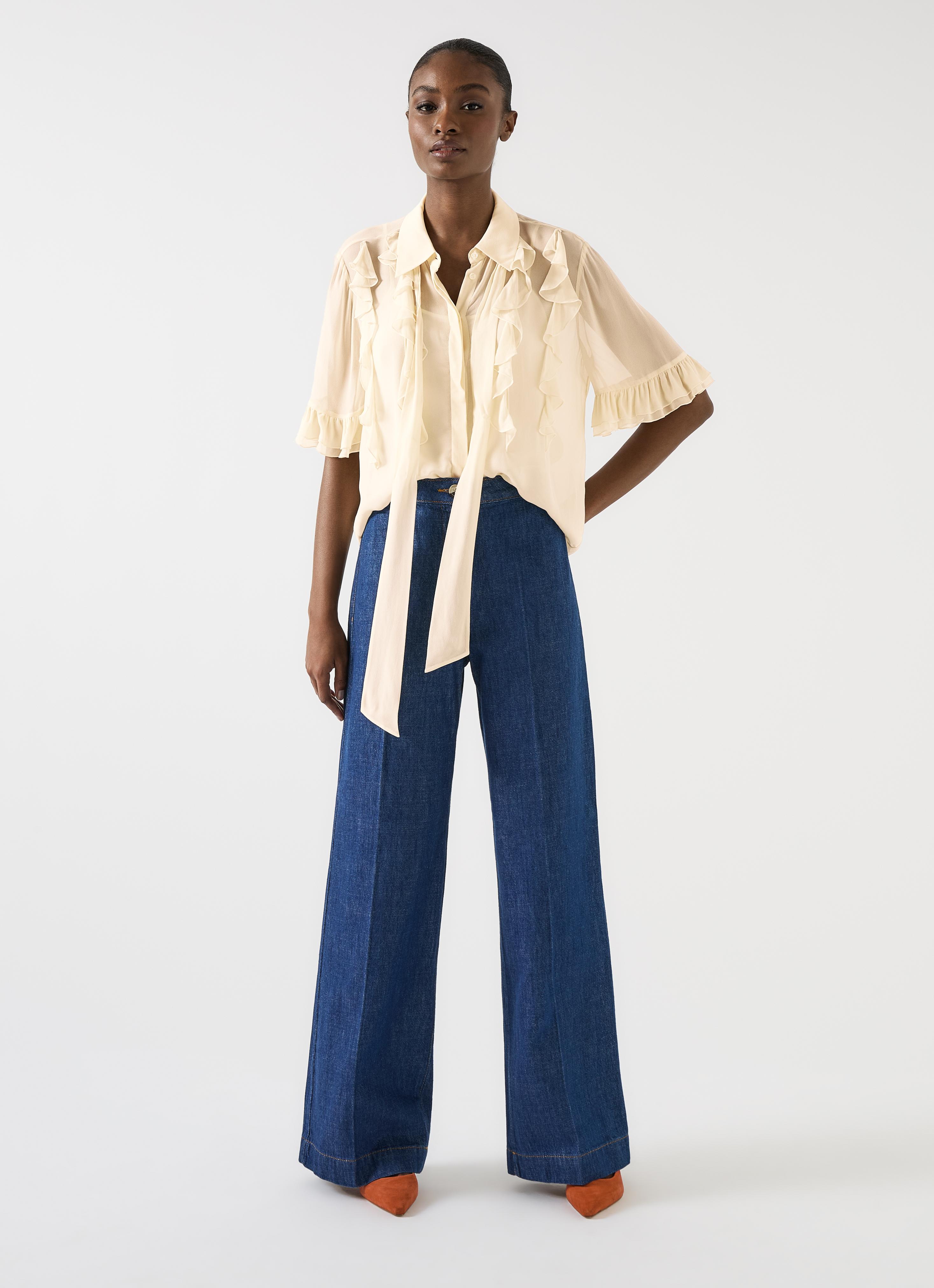 Corissa Ivory Viscose Frill Detail Chiffon Shirt | Clothing