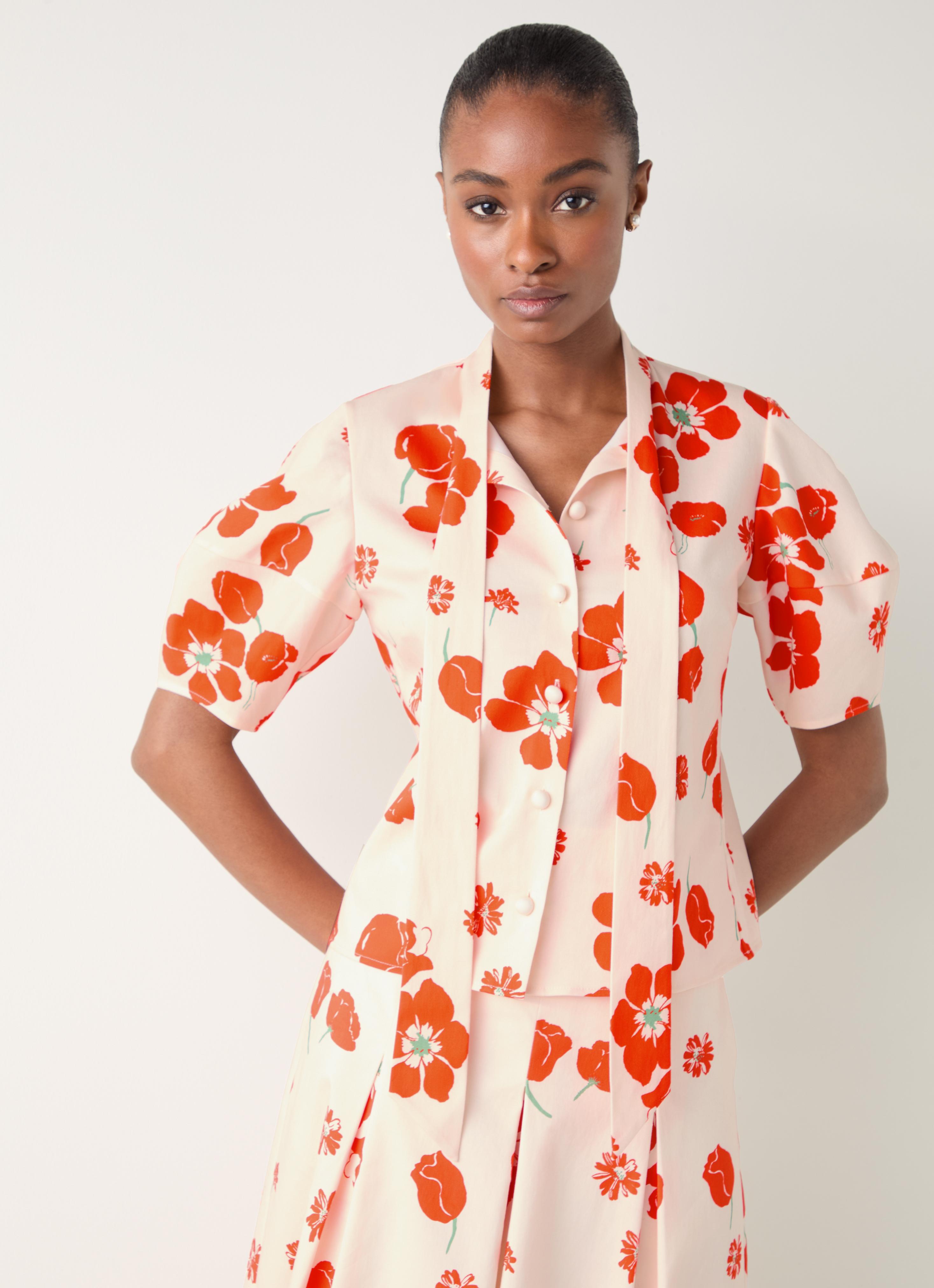 L'Appartement C/N Gahter Blouse  新品 Cerere Blouse Woodland Placée Camouflage in Silk Chiffon